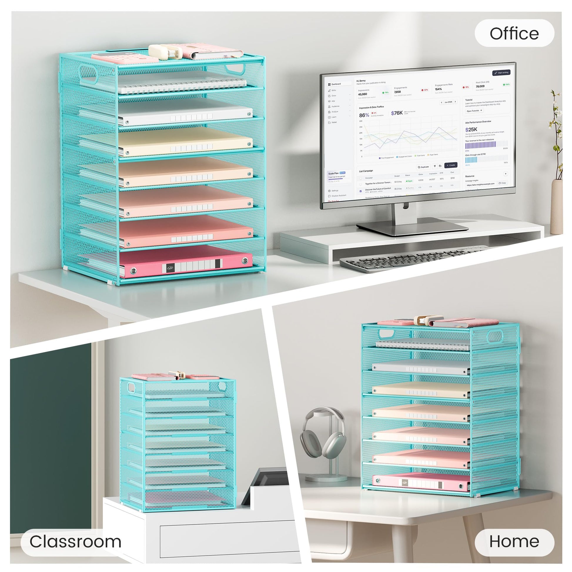 Lavatino 2 Pack 8-Tier Office Desk File Organizer, Letter Tray Paper Organizer with Handle