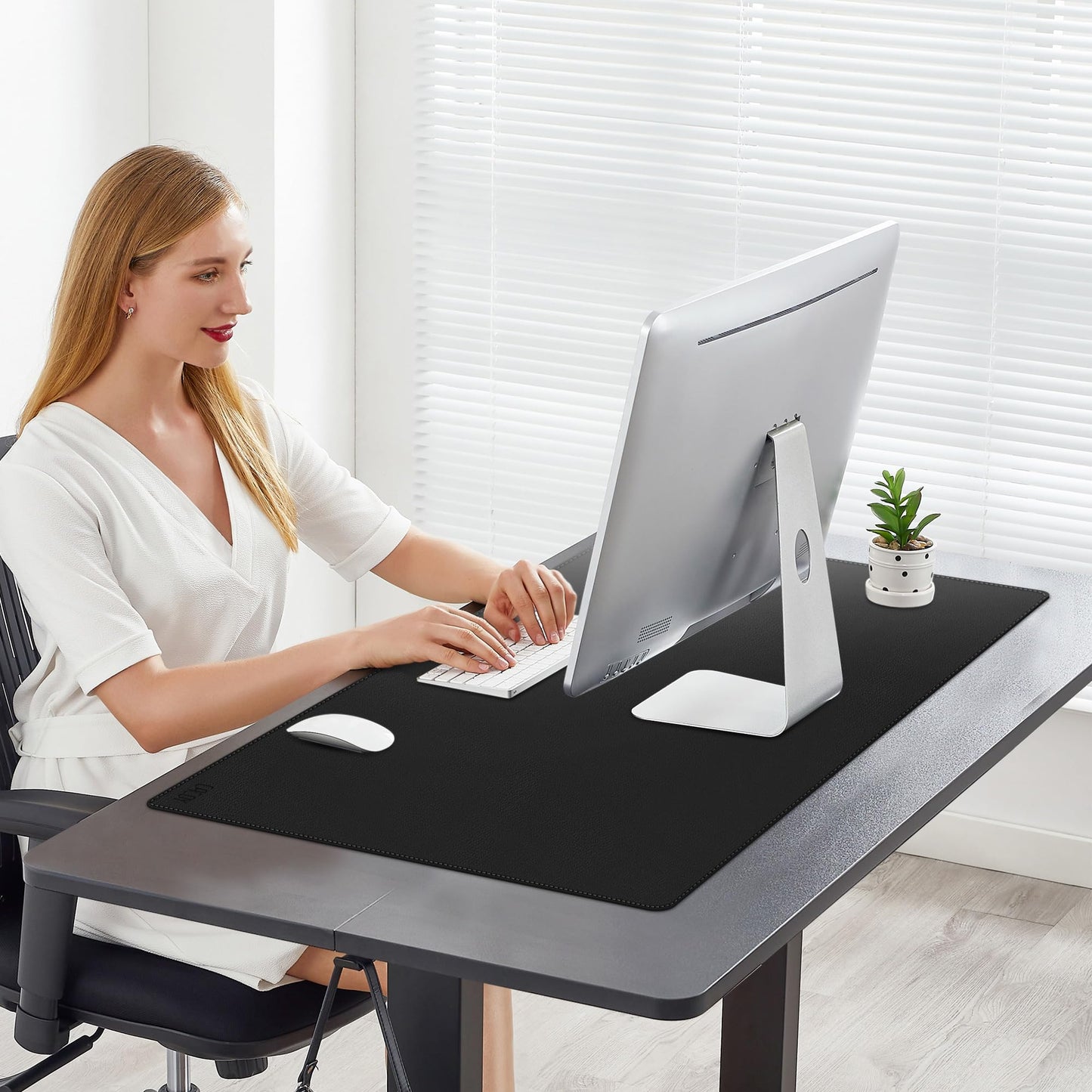 Cacoy 36"x20" XXL Leather Desk Mat Black, Waterproof Desk Blotter Protector