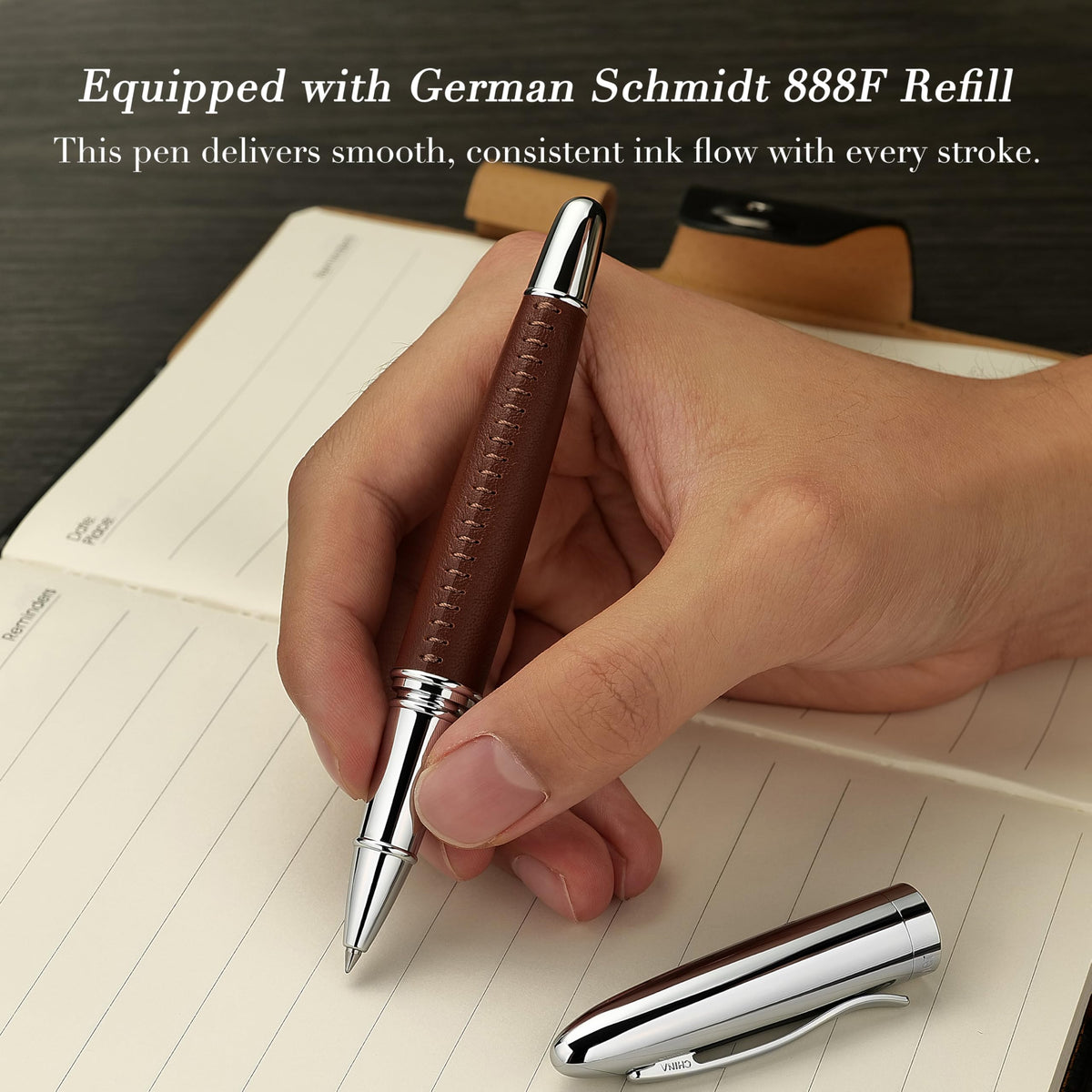 BEILUNER 318 Luxury Pen, Elegant Look,Hand-Stitched Premium Leather-Brown