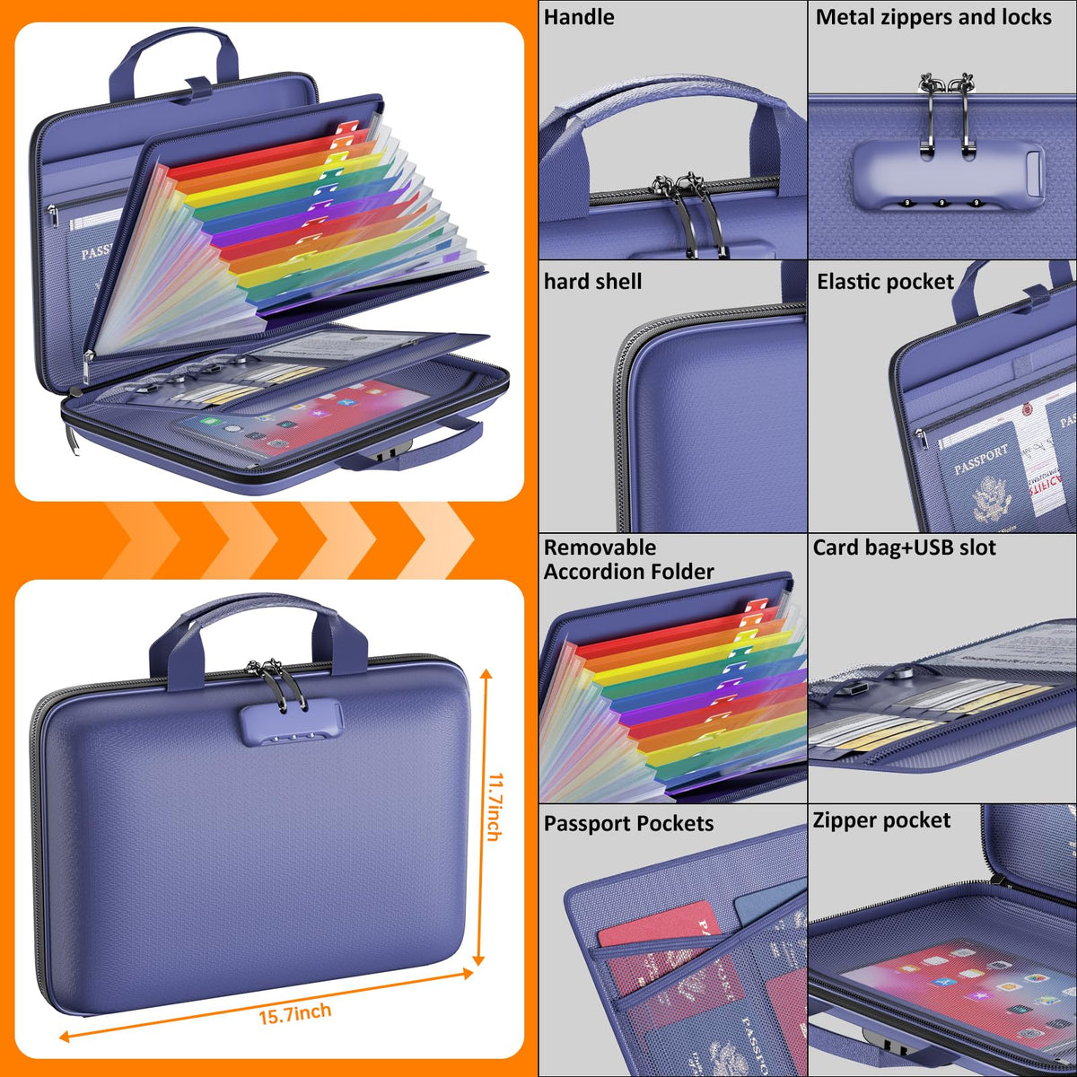 Tamfile Fireproof File Organizer with Lock,Hard Case Fireproof Document Box
