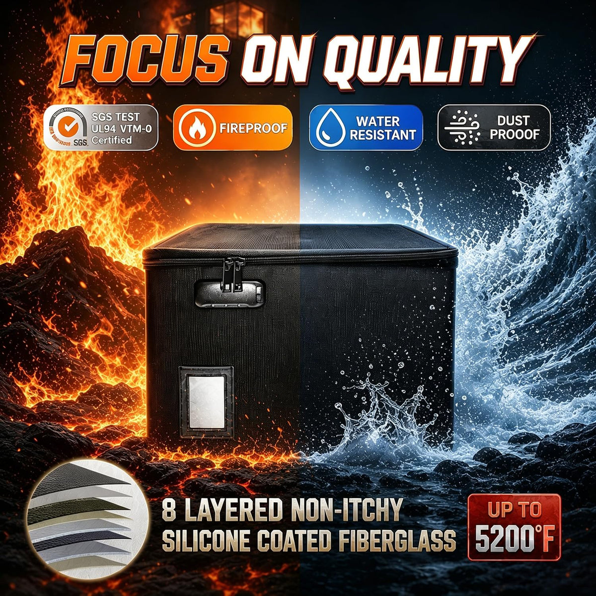 File Box with Lock 5200°F with Heat Insulated, Large Fireproof Box File Storage Organizer