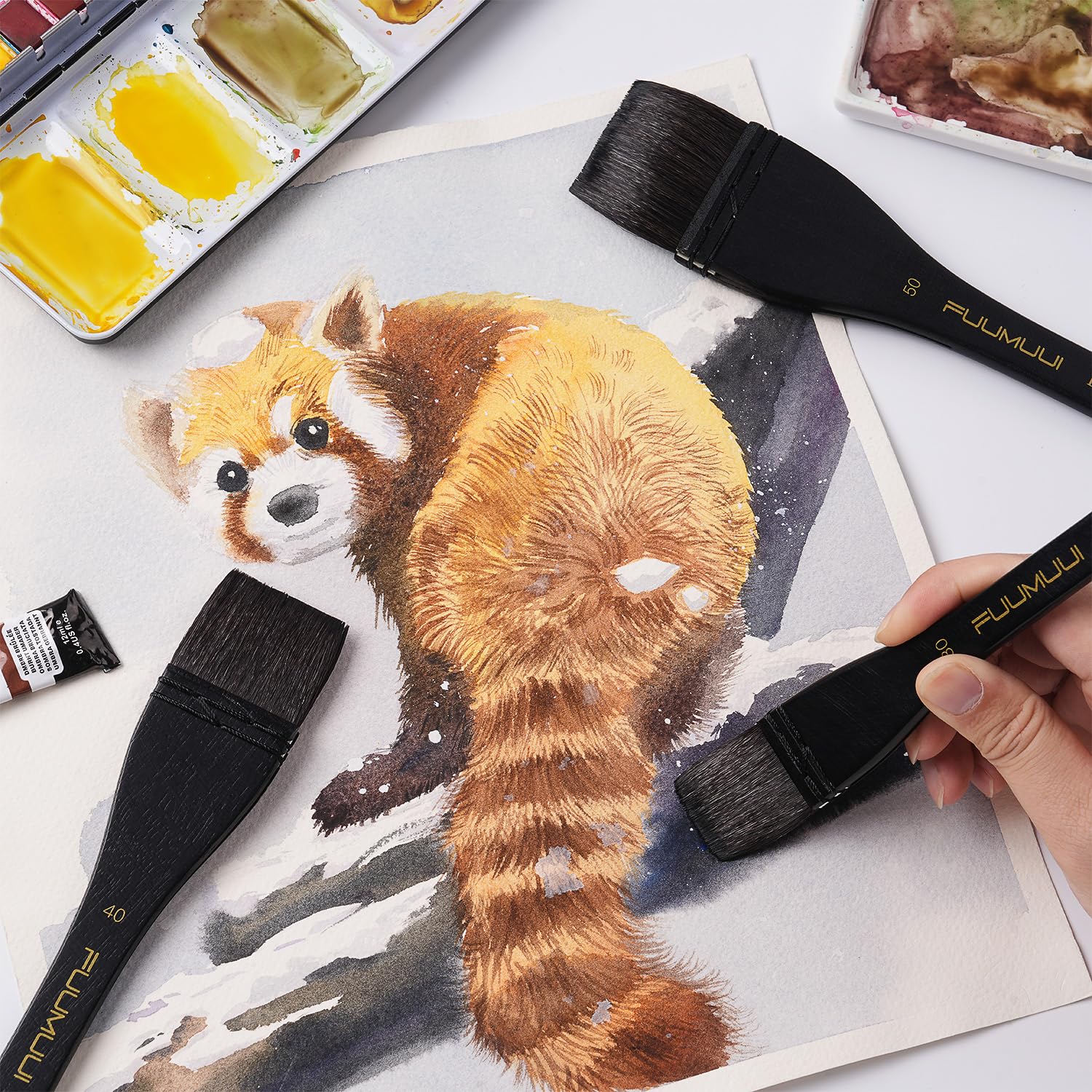 Flat Watercolor Brushes, 3pcs Professional Squirrel Hair Flat Hake Brushes Set, Artists Scale Large