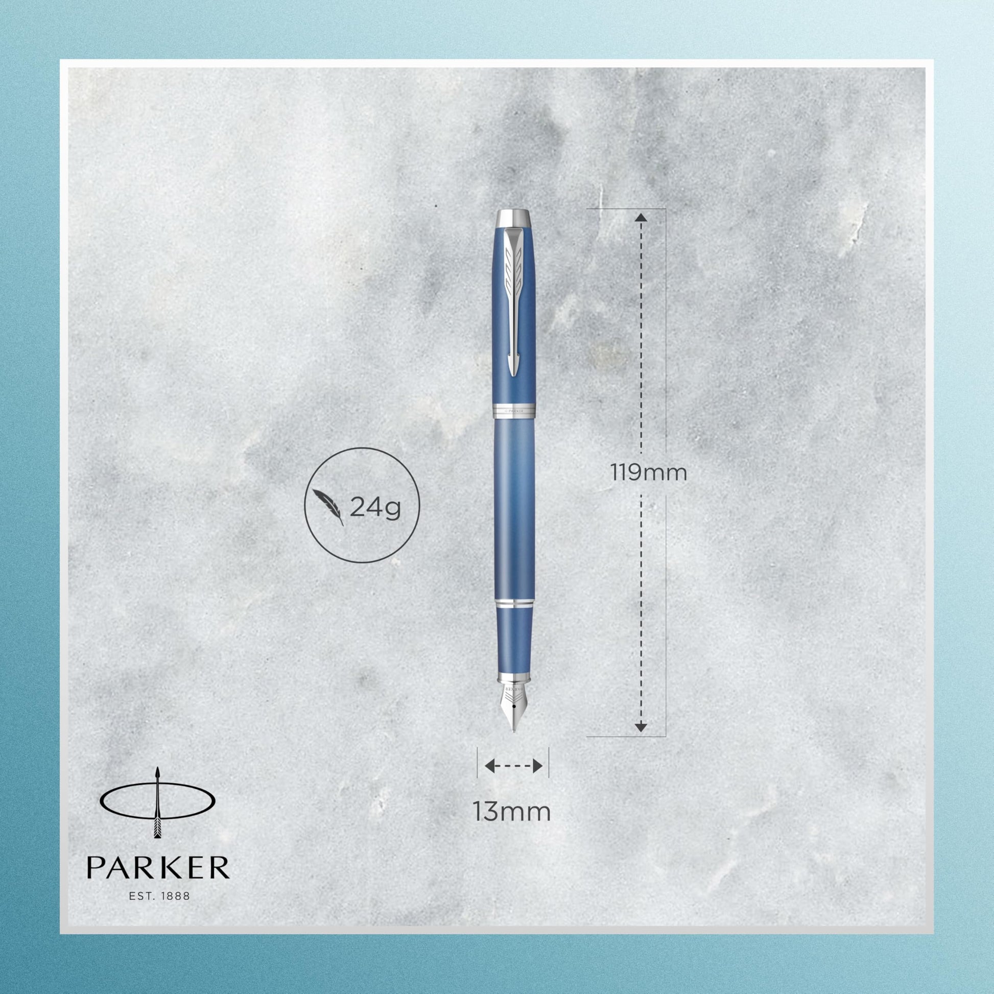 PARKER IM Writing Rituals Fountain Pen, Quiet Blue Case with Colour Gradient and Chrome Trims