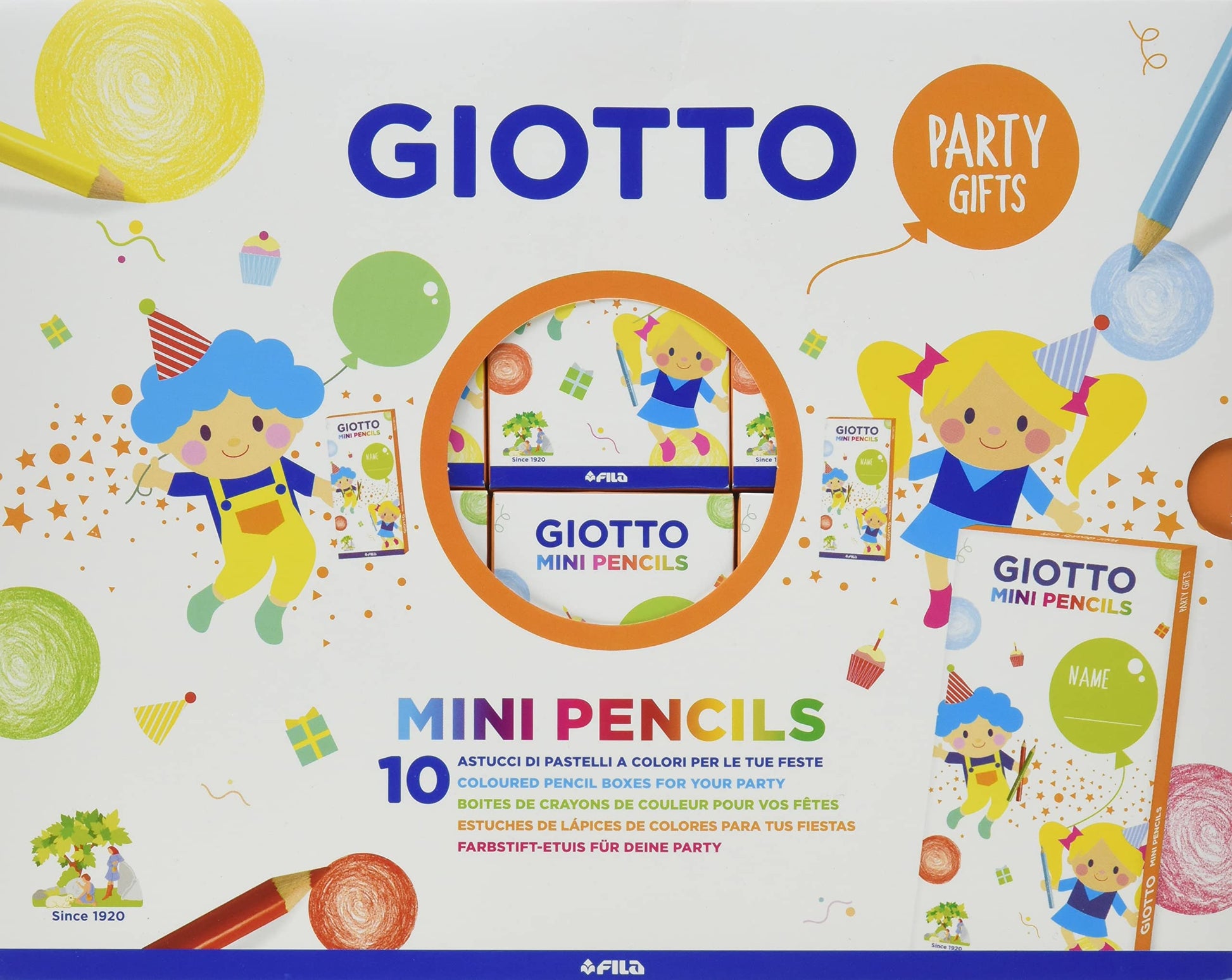 GIOTTO Kids 10 x Party Gift Sets with 6 Mini Colouring Pencils, Assorted Colours, Super Washable