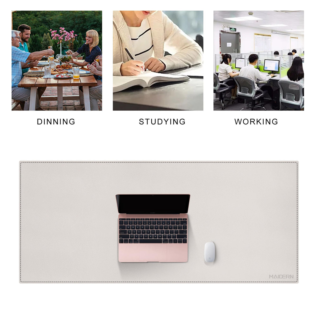 MAIDERN 43.3”x 19.6” Cork & Leather Desk Mat, Large Desk Pad (Cream)