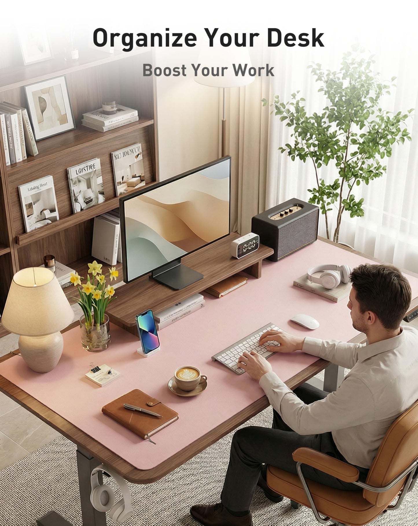 Aothia Faux Leather Desk Mat - Large Mouse Pad, Non-Slip PU Leather Blotter, Waterproof Writing