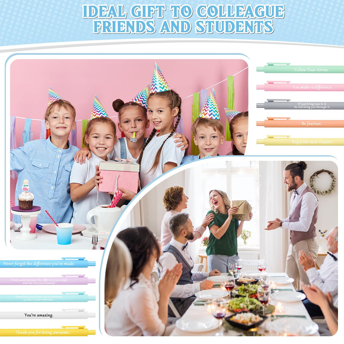 Teling 100 Pcs Inspirational Pens Bulk, Pastel Colors, Classic Style