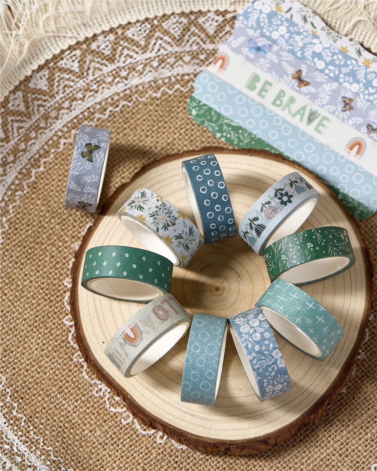 YUBX Boho Washi Tape Set 10 Rolls Cute Masking Graphic Floral Pattern Decorative Tapes for Arts