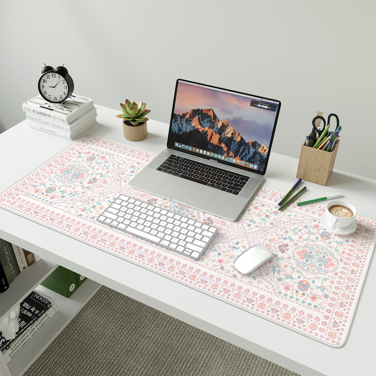 HAOCOO Pink Desk Matt, 35.4" x 15.7" Floral Mousepad for School Desk Use