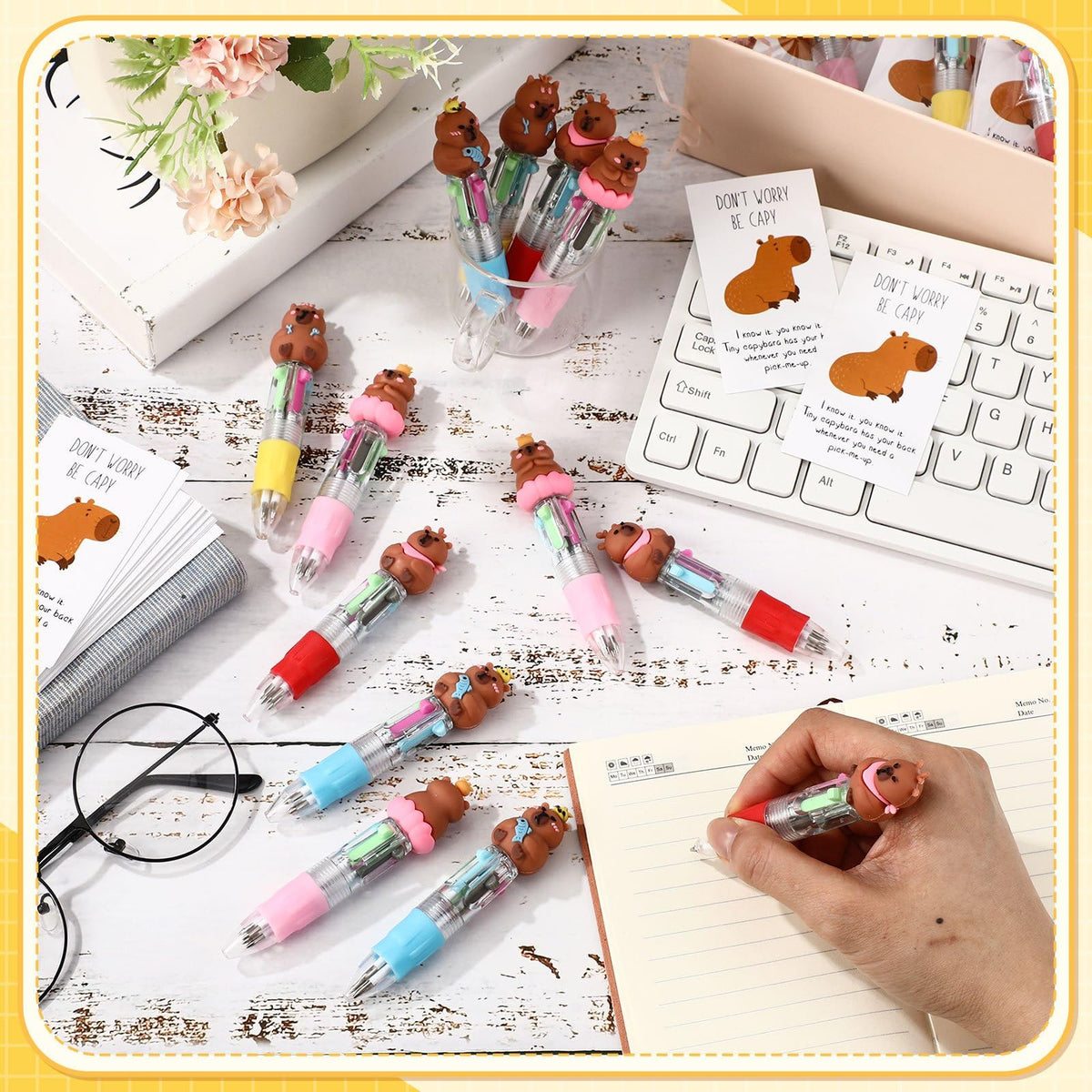 Sayglossy 36 Sets Capybara Pens Gift Bulk, 4-in-1 Multicolor Ballpoint Capybara Party Favor with