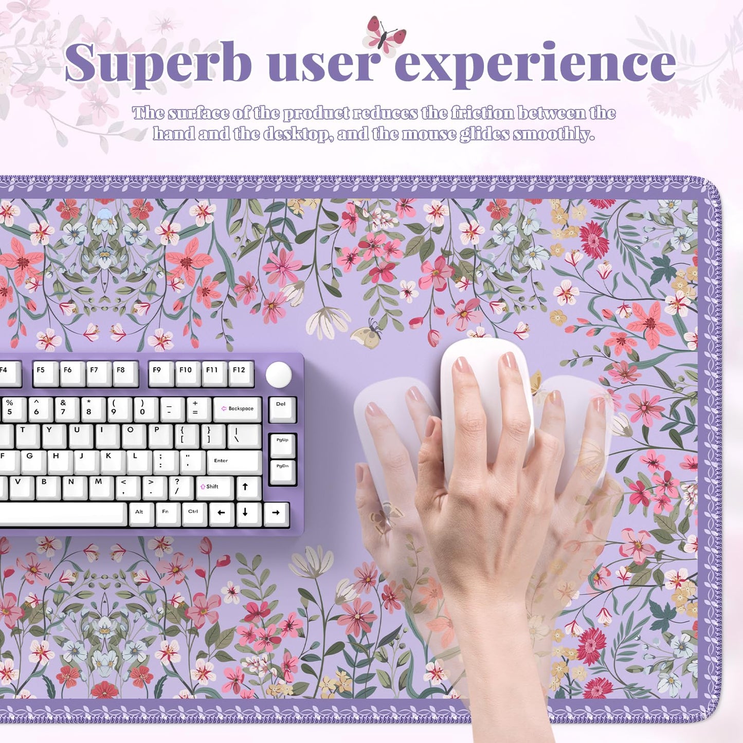 iCasso Large Desk Mat for Keyboard and Mouse,Cute Desk Pad,Purple