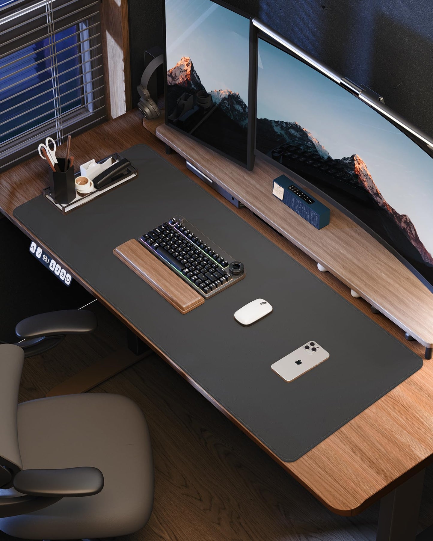 Leather Desk Pad Protector- 48" x 17" Office Desk Mat, Non-Slip PU Leather Mouse Pad, Waterproof