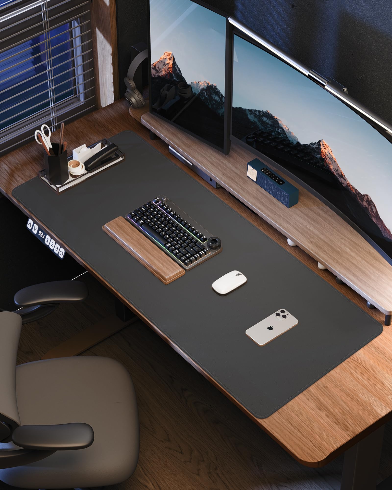 Leather Desk Pad Protector- 48" x 17" Office Desk Mat, Non-Slip PU Leather Mouse Pad, Waterproof