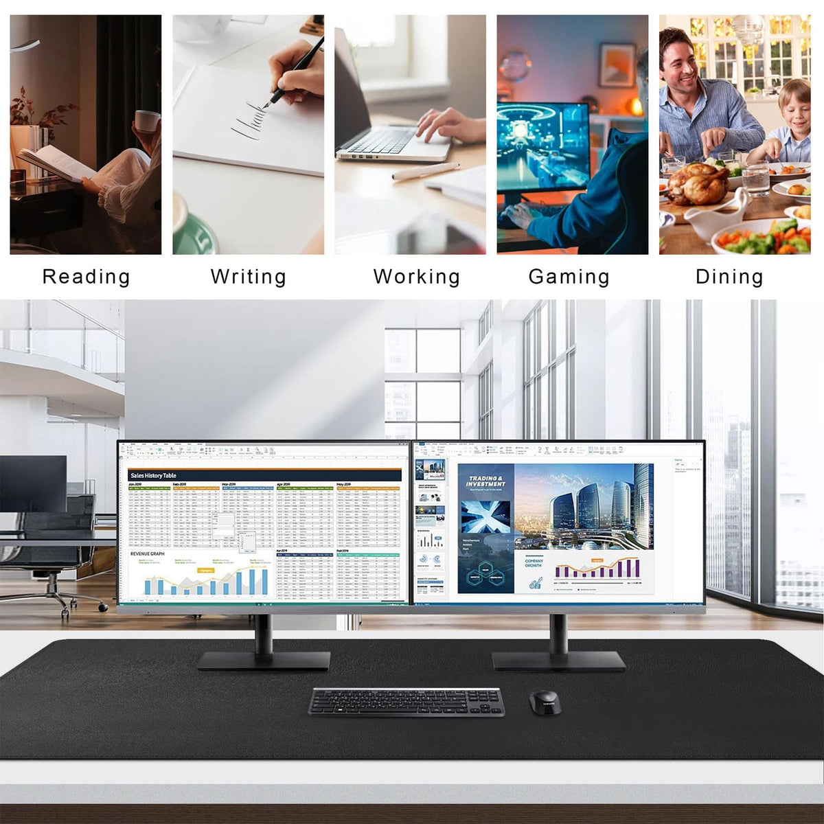Mydours Extra Large 59" x 24" PU Leather Desk Pad,Gaming Mouse Pad, Black