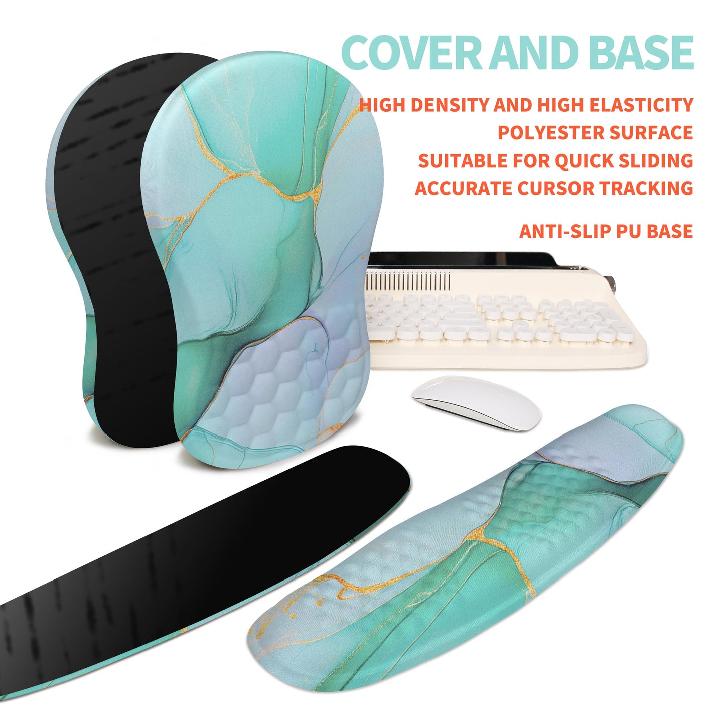 KUOSGM 2-in-1 Ergonomic Set, Wave Rise Keyboard Wrist Rest and Massage Bulge Slope Mouse Pad Wrist