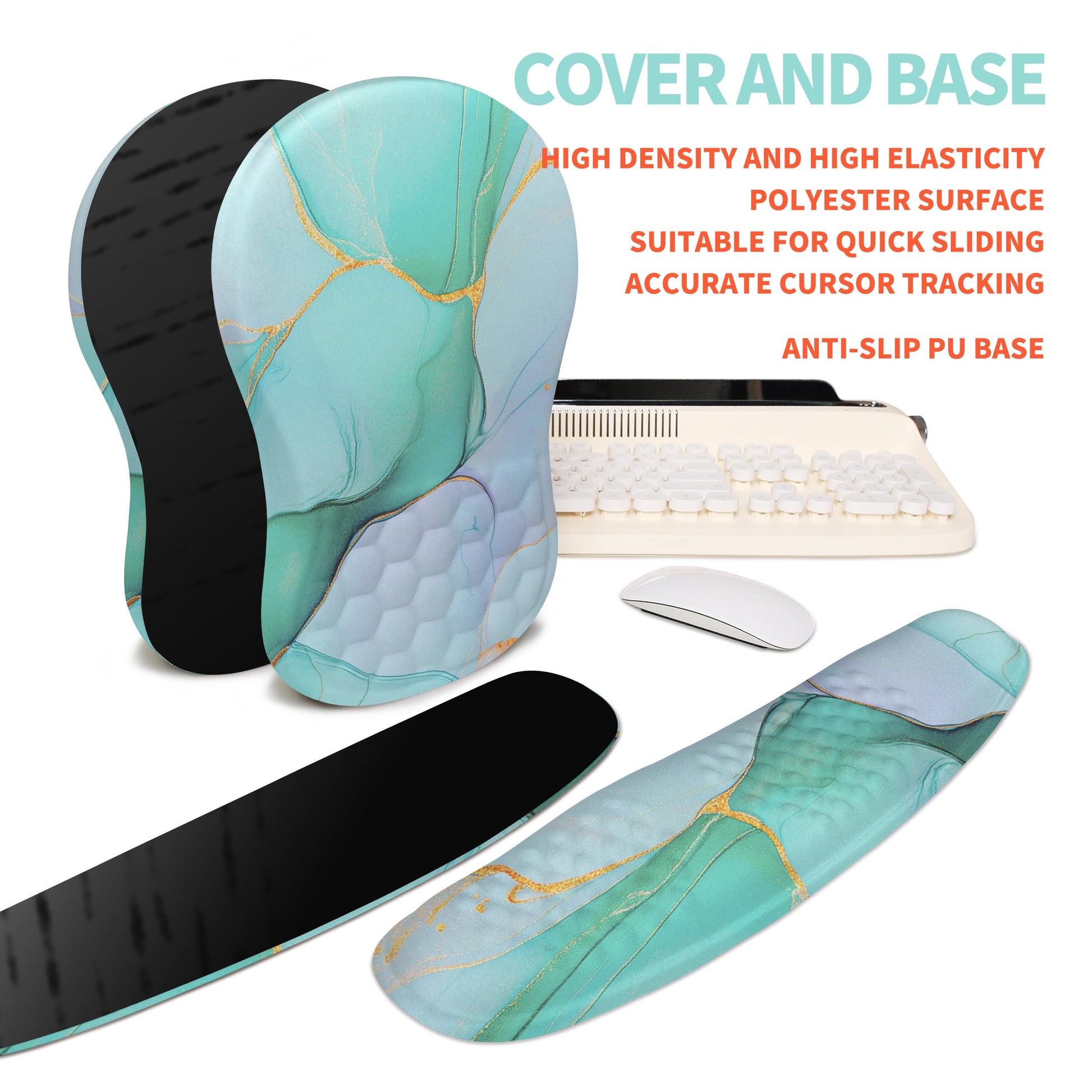 KUOSGM 2-in-1 Ergonomic Set, Wave Rise Keyboard Wrist Rest and Massage Bulge Slope Mouse Pad Wrist