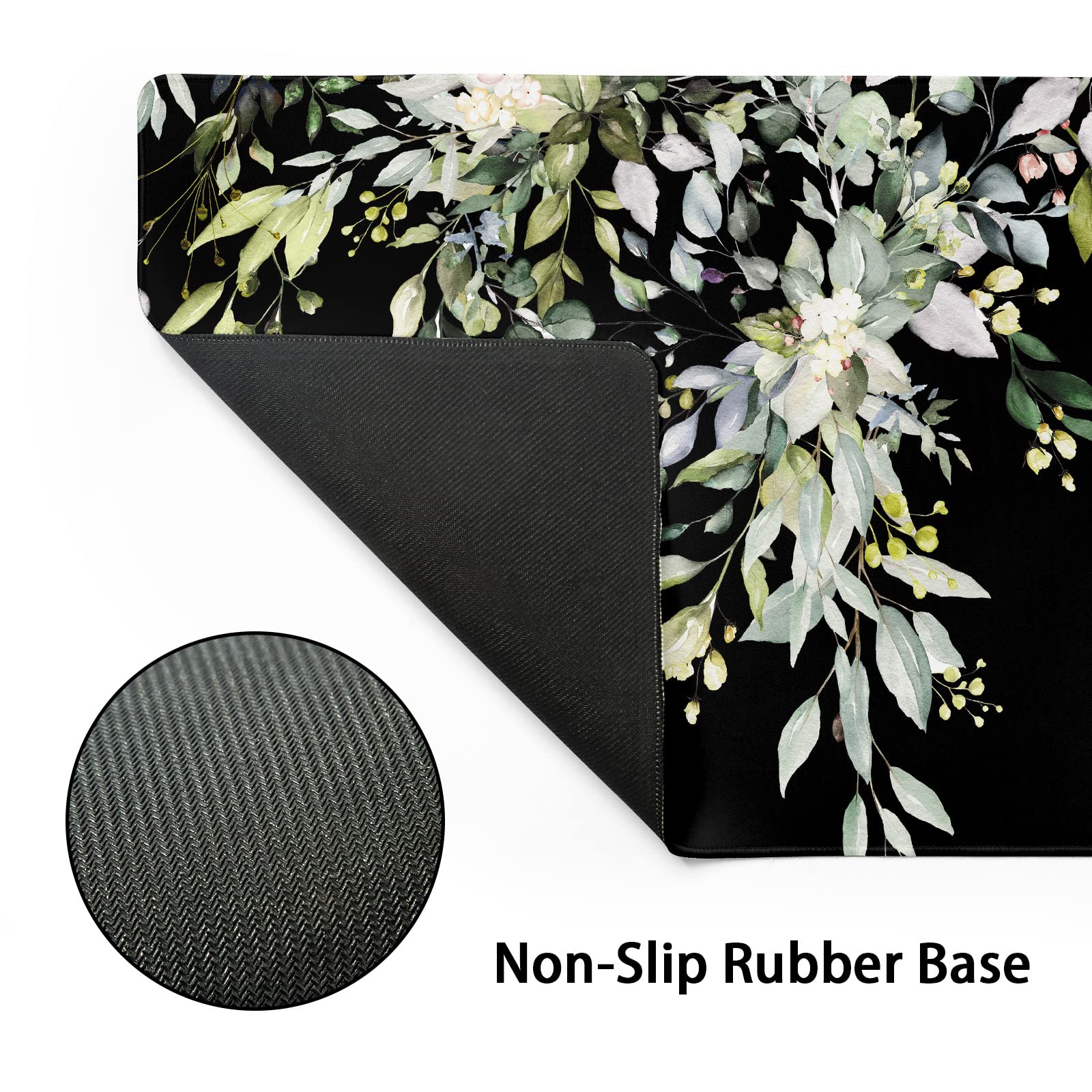 aportt Sage Green Leaves Gaming Mouse Pad XL Spring Summer Floral Extended Large Desk Mat Black Big