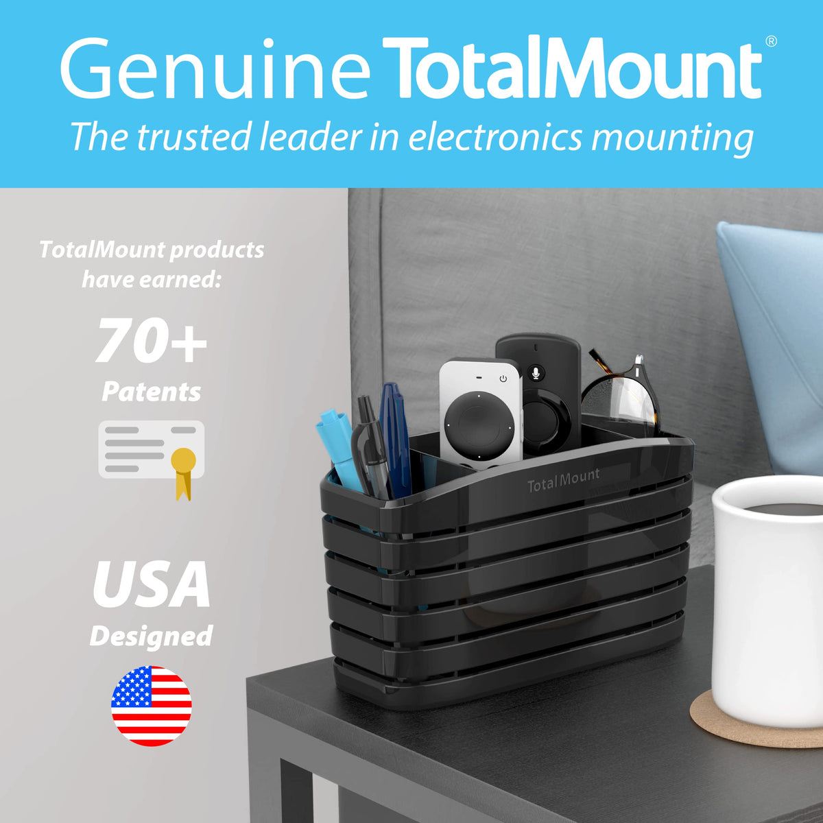 TotalMount Remote Control Holder – Premium Quality – Extra Stable – L Black