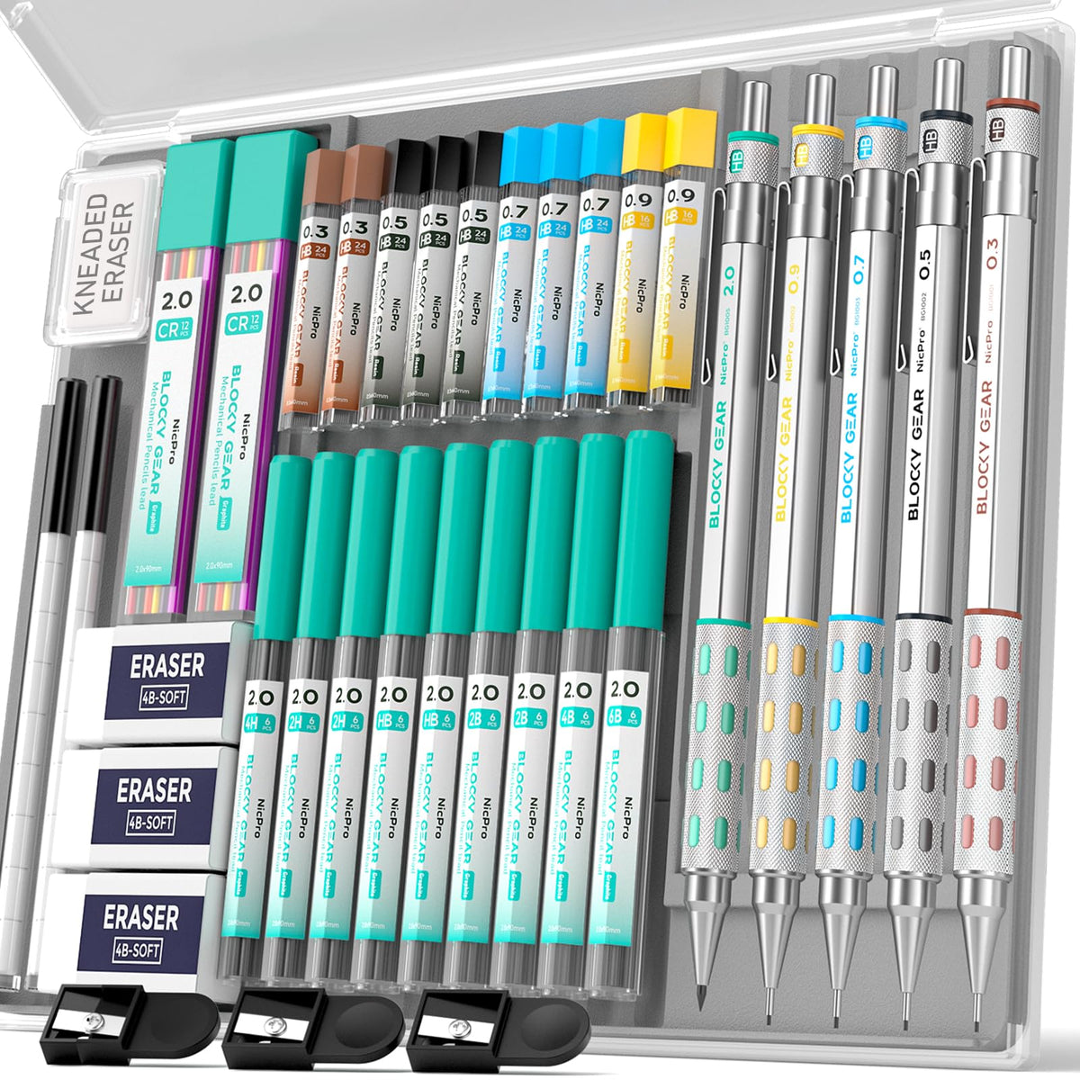 Nicpro 36PCS Mechanical Pencil Set, Art Drawing Pencils 0.3-2mm in Case
