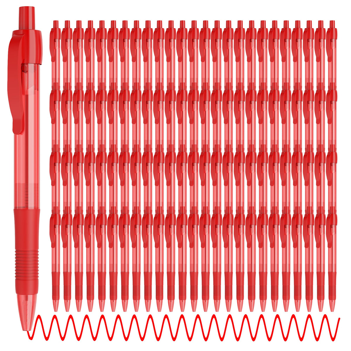 deegtran Pens Bulk, 100 Pack No Bleed Red Ink Click Pens with Soft Grip, Wholesale Retractable