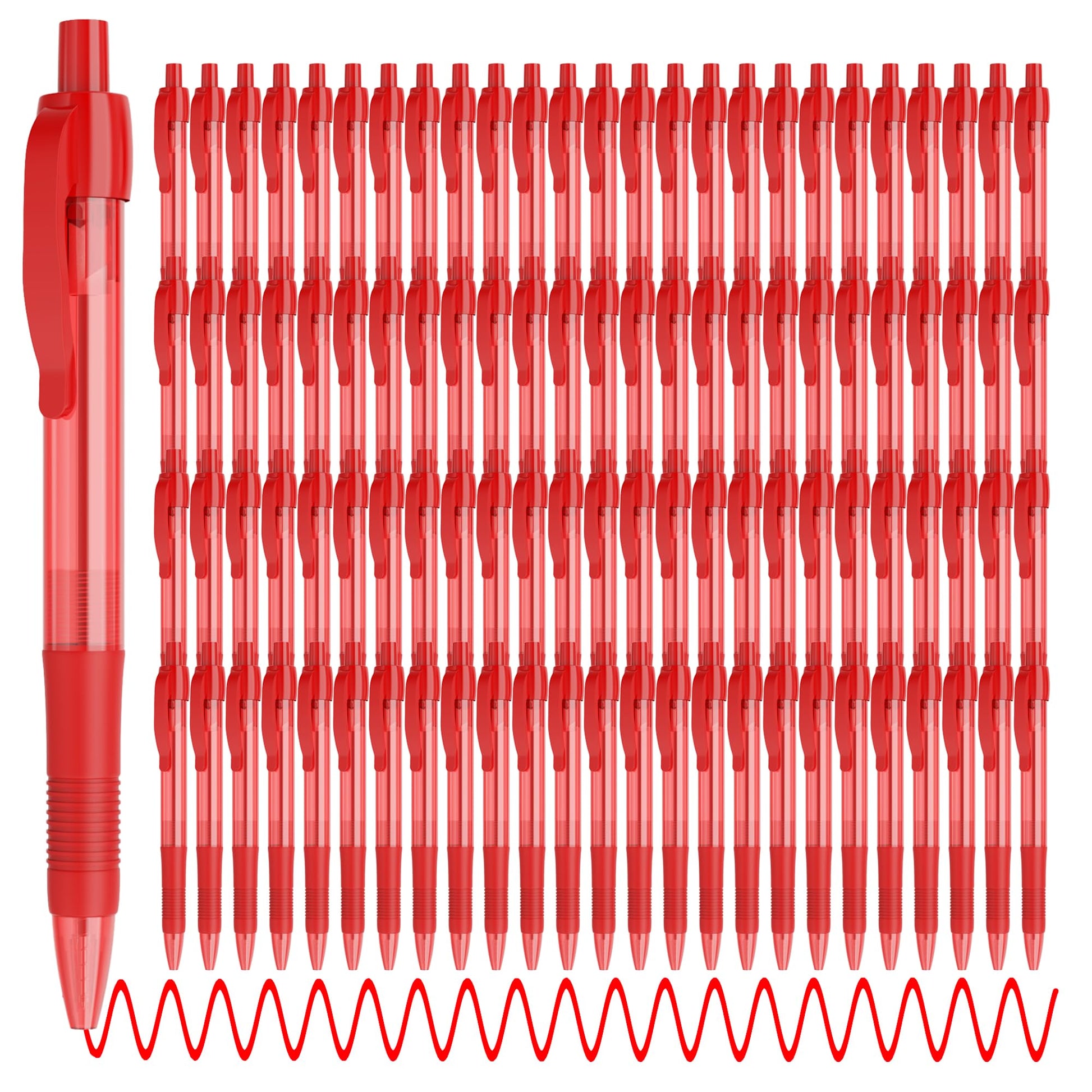 deegtran Pens Bulk, 100 Pack No Bleed Red Ink Click Pens with Soft Grip, Wholesale Retractable