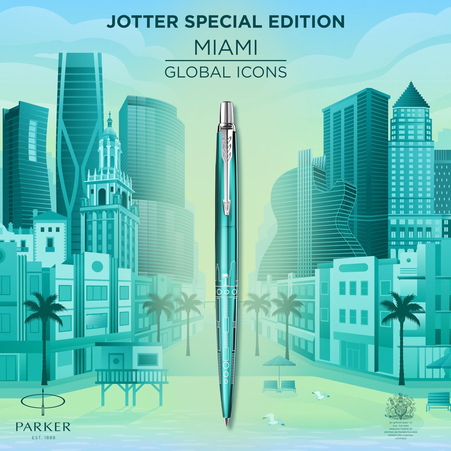 Parker Jotter Ballpoint Pen | Special Edition | Miami Turquoise with Chrome Trim | Medium Point |
