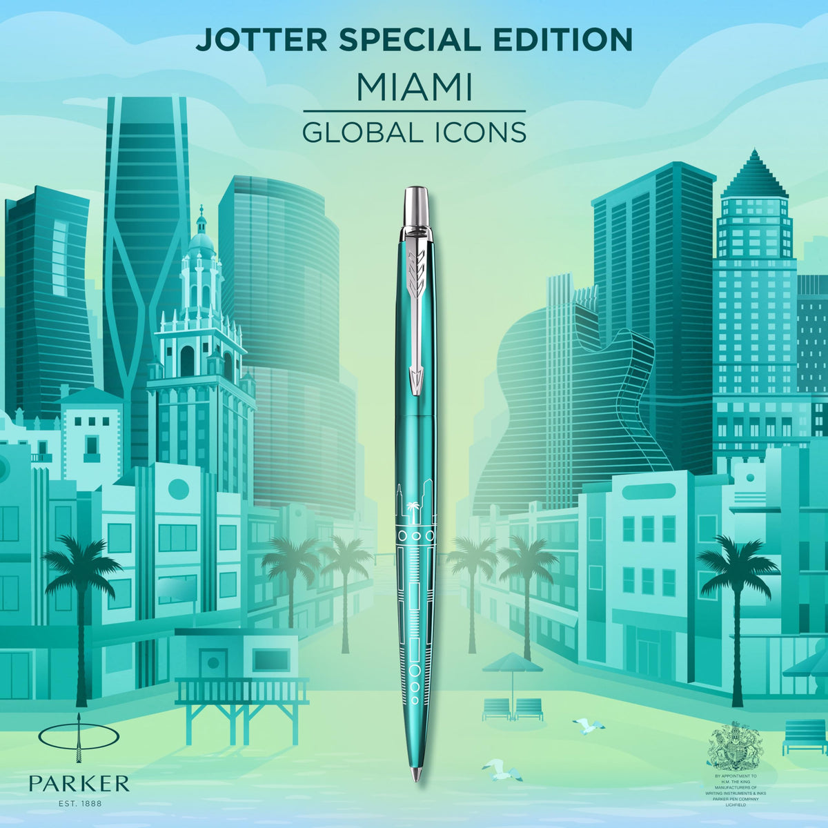 Parker Jotter Ballpoint Pen | Special Edition | Miami Turquoise with Chrome Trim | Medium Point |