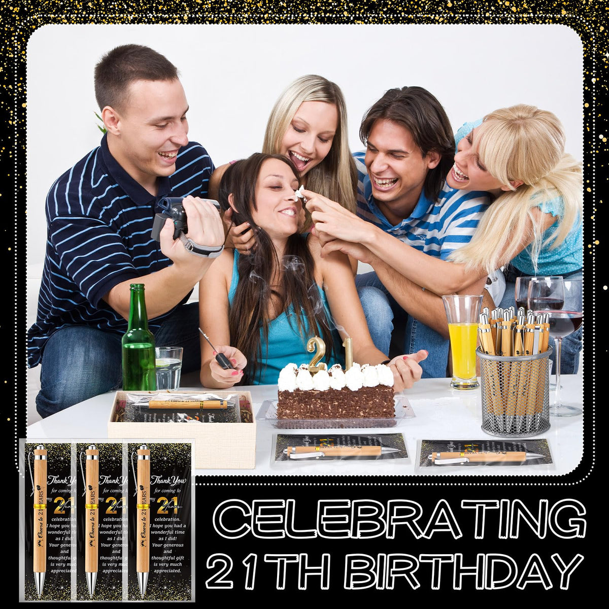 Sayglossy 50 Sets 21th Birthday Party Favors with Pens Andthank You Cards