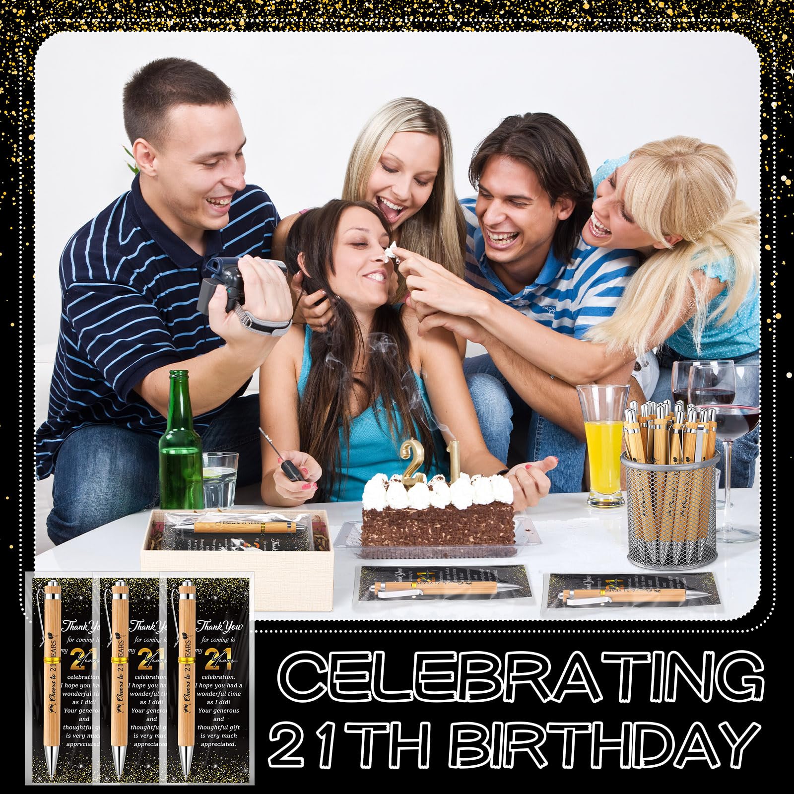 Sayglossy 50 Sets 21th Birthday Party Favors with Pens Andthank You Cards