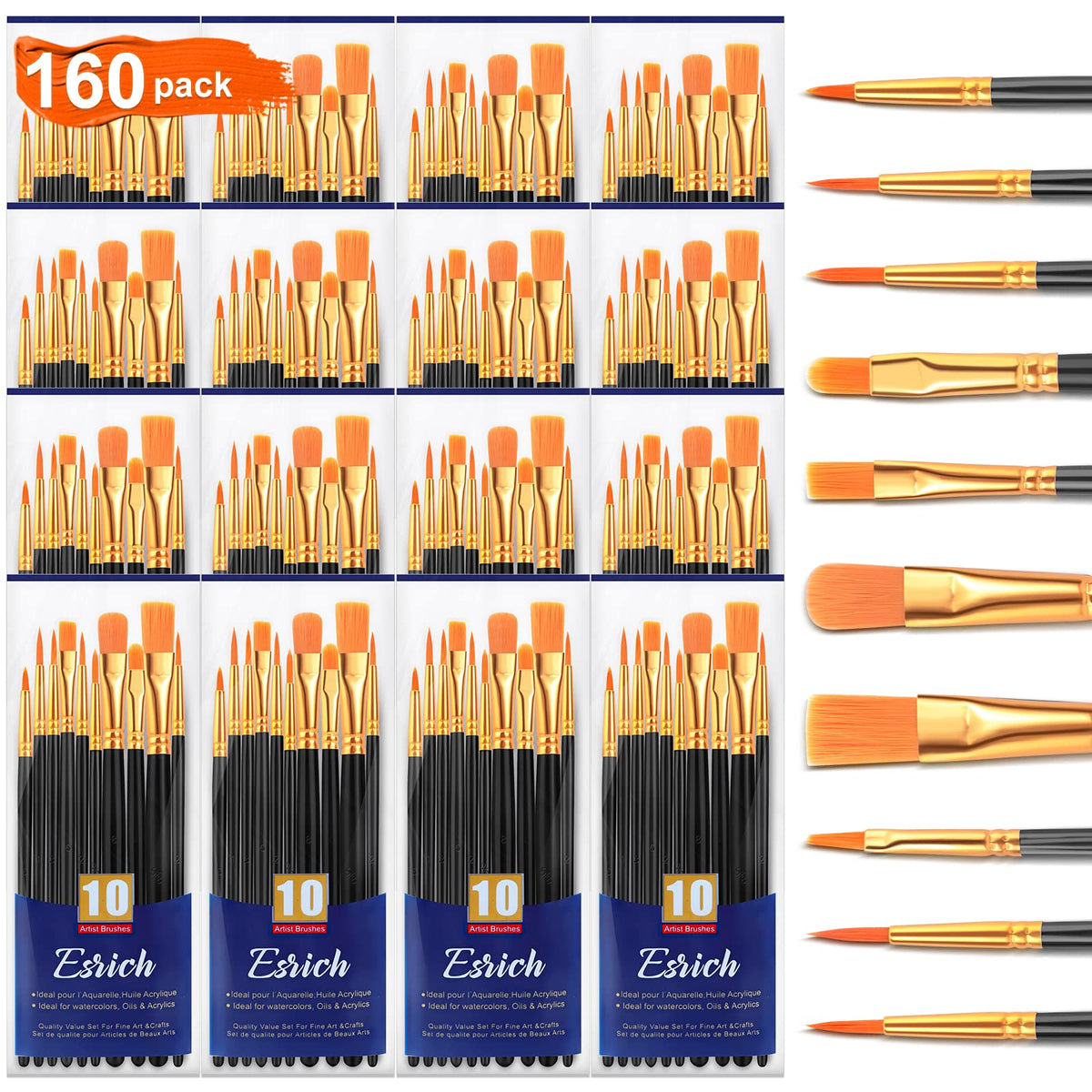 ESRICH 160PCS Paint Brushes, Paint Brush for Acrylic Painting