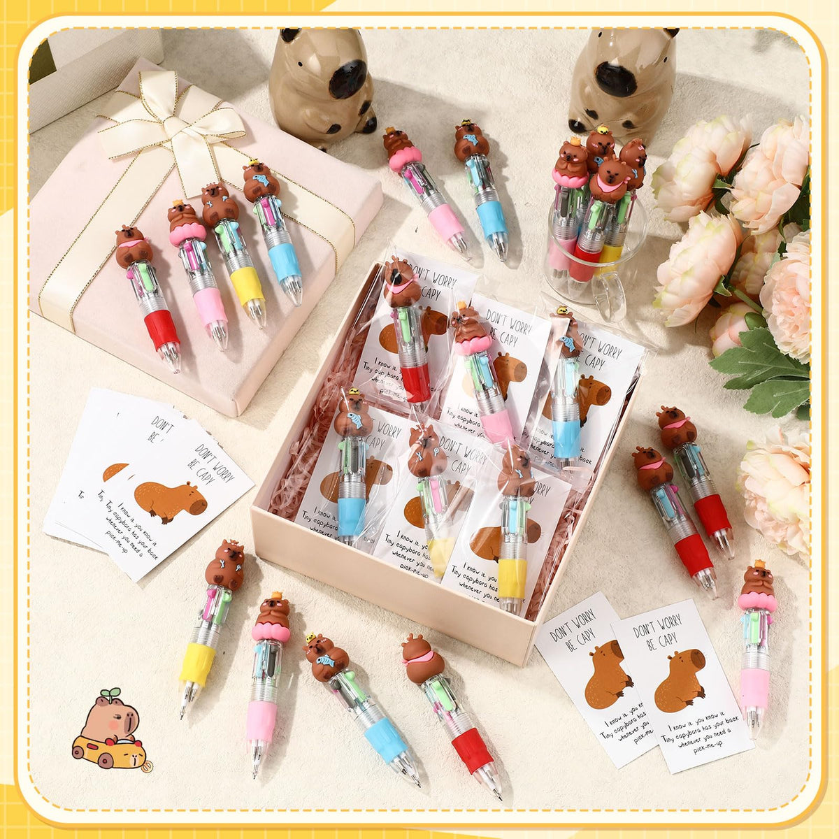 Sayglossy 36 Sets Capybara Pens Gift Bulk, 4-in-1 Multicolor Ballpoint Capybara Party Favor with