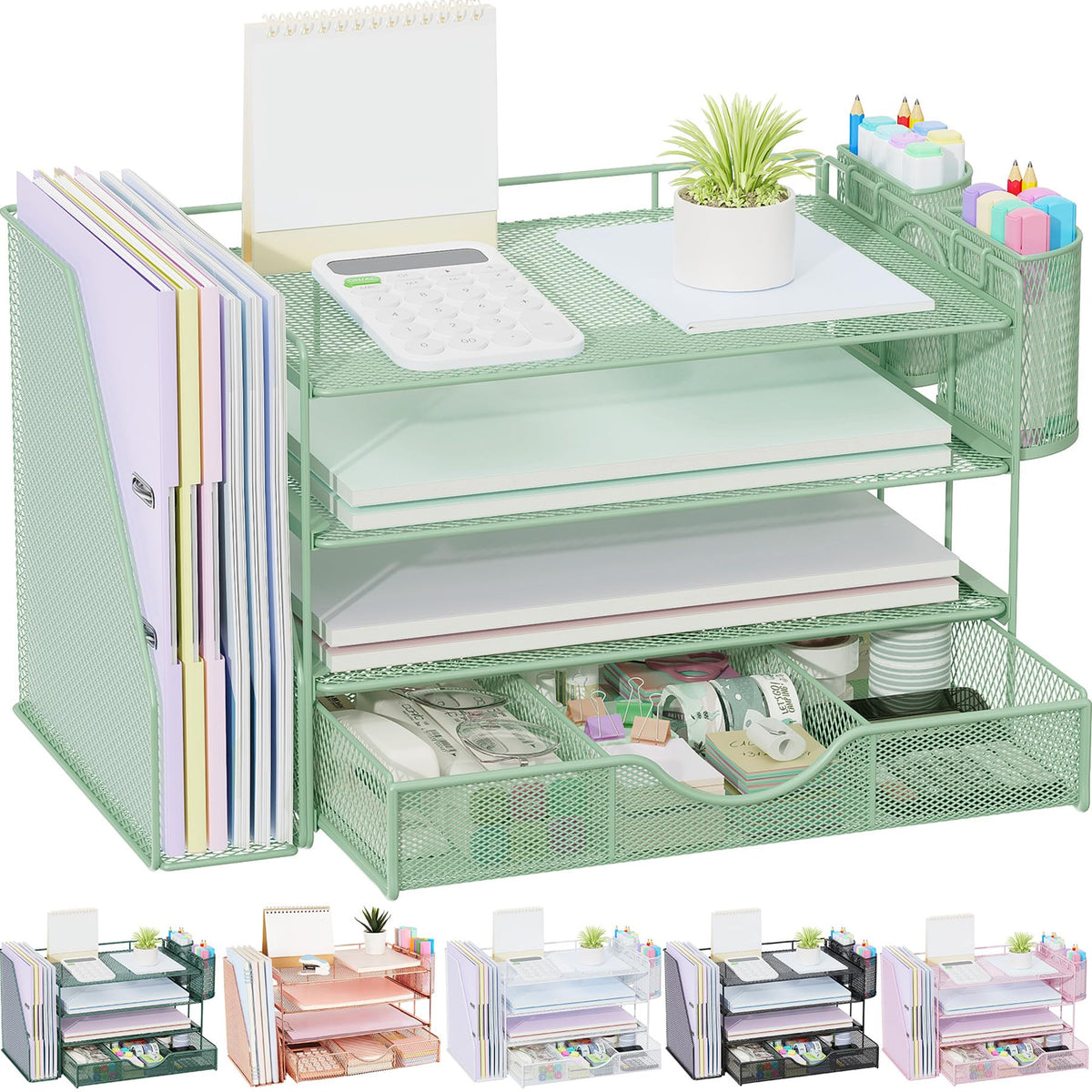 gianotter 4-Tier Desk Organizer with Drawers, File Holders, Letter Trays and Pen Holders