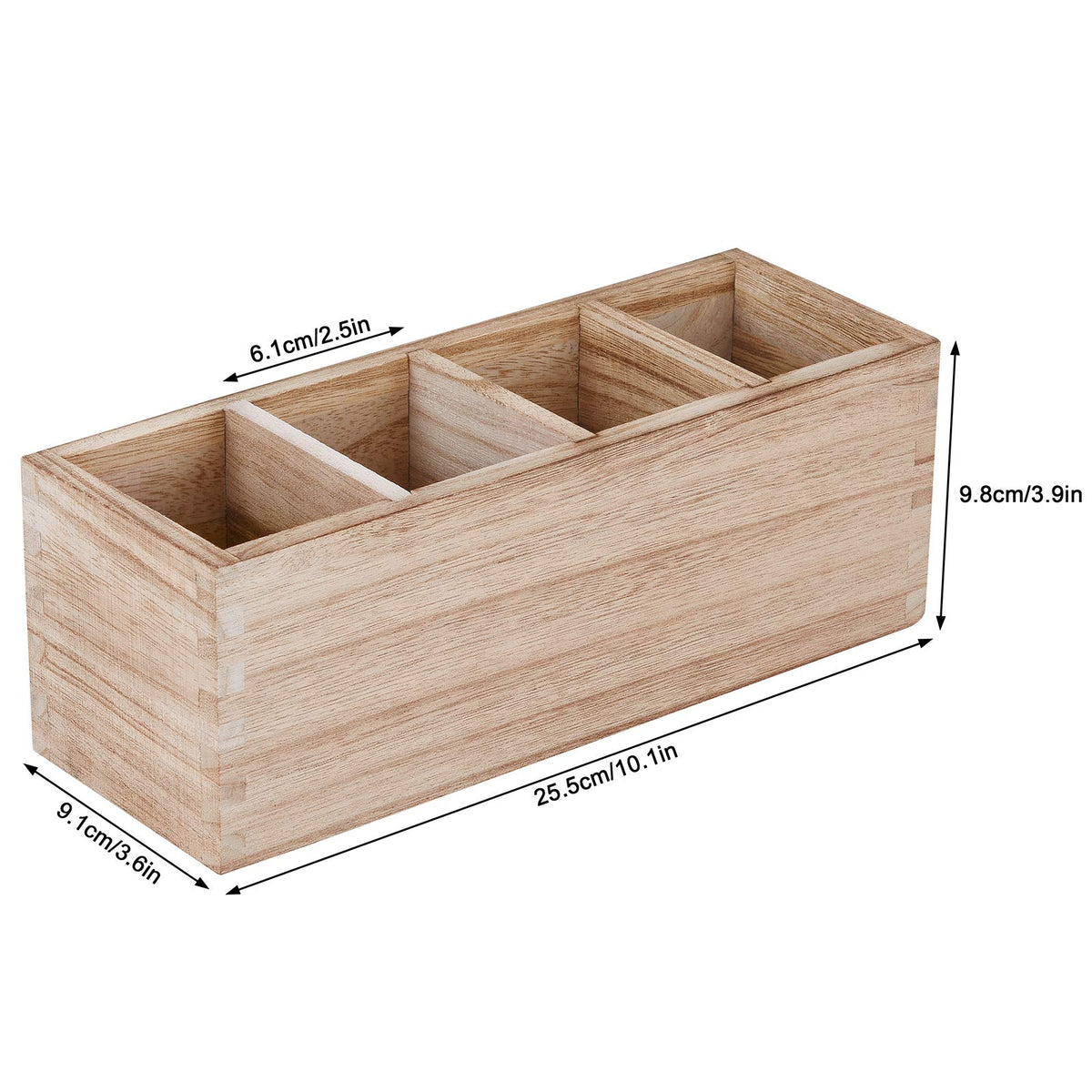 WuGeShop Wooden Pen Pencil Holder for Desk, 4 Compartment Rustic Rectangular Pen Organizer, Wood