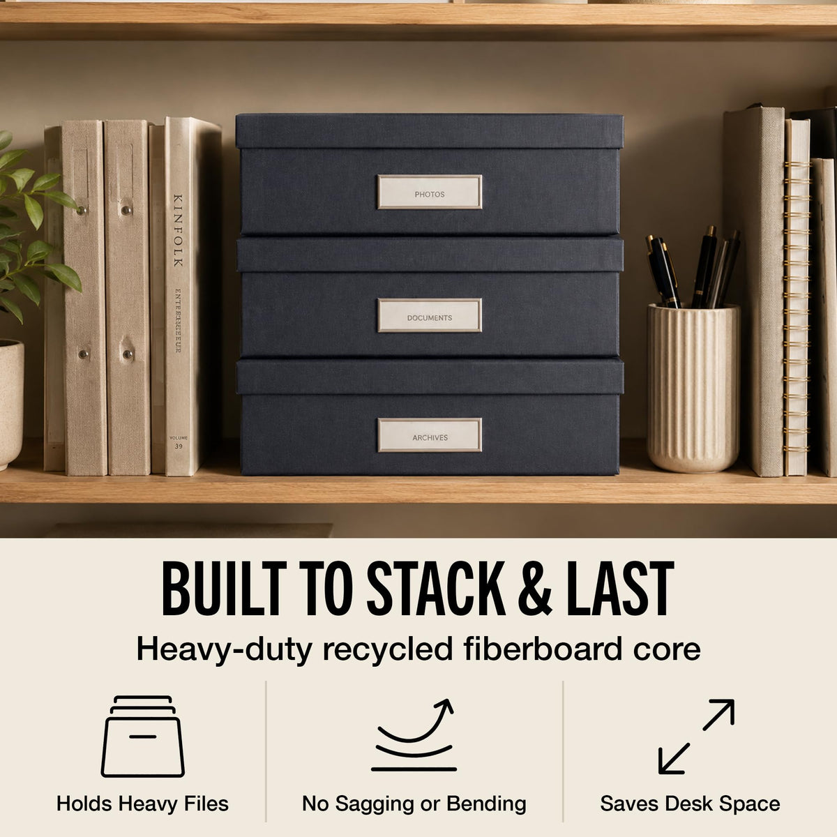 Bigso Oskar Fiberboard Label Frame Document Letter Box - File Organizer Box for Important Paperwork