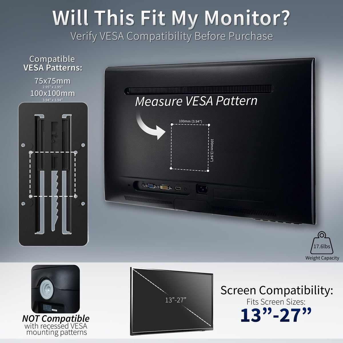 VIVO Height Adjustable VESA Adapter Stand for Individual Monitors up to 27 Inches Black