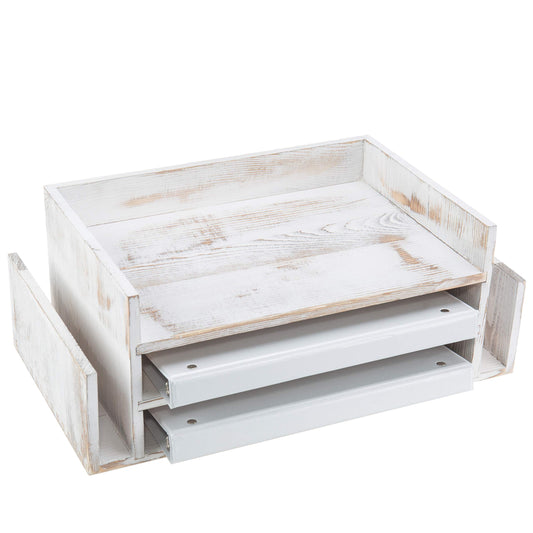 MyGift 3-Tier Desk Organizer & File Tray, Wood Letter Holder for Office, Farmhouse White Wood