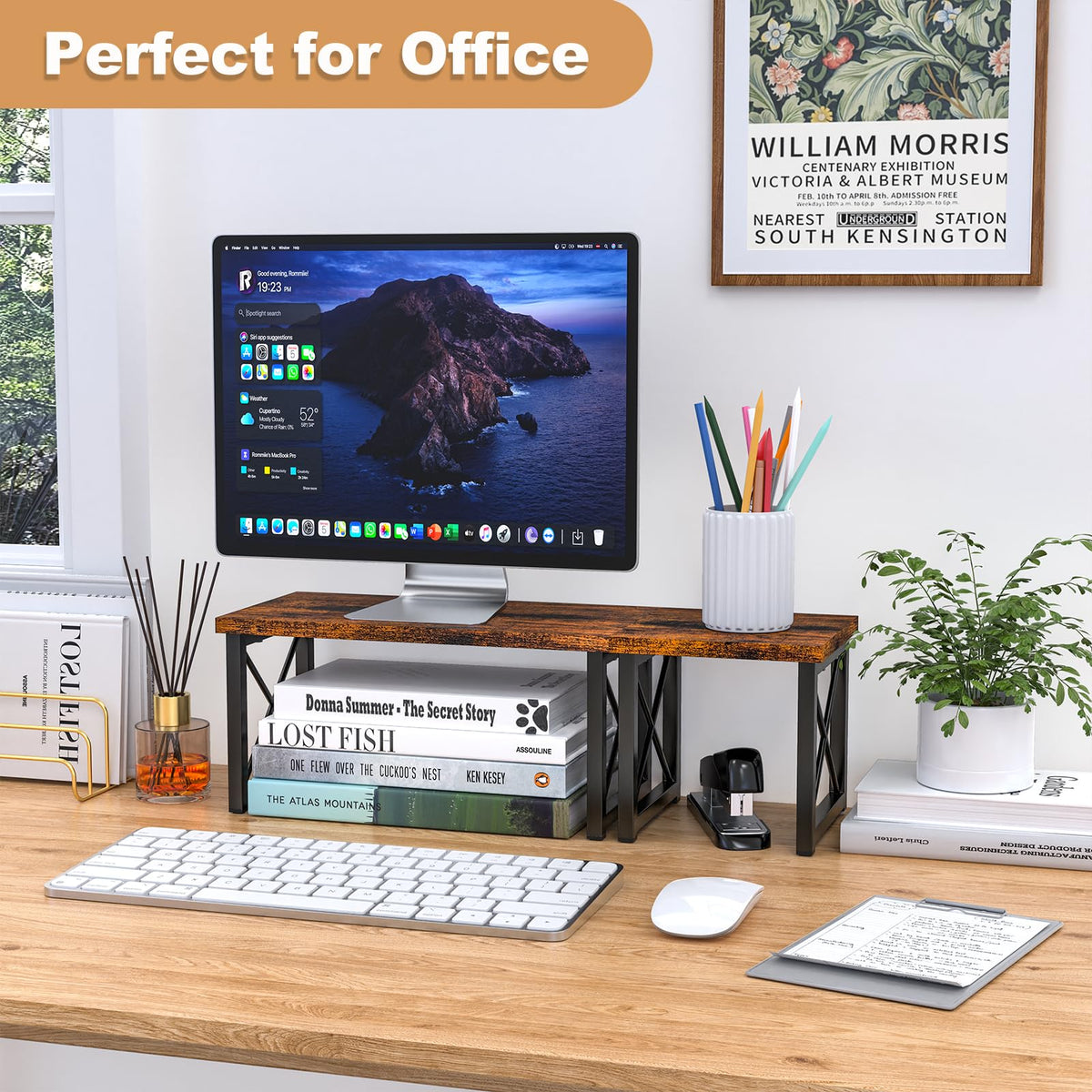 HavenlyYouth Desk Shelf, 2 Tier Wood Desktop Bookshelf, Adjustable Freestanding Stackable Desk