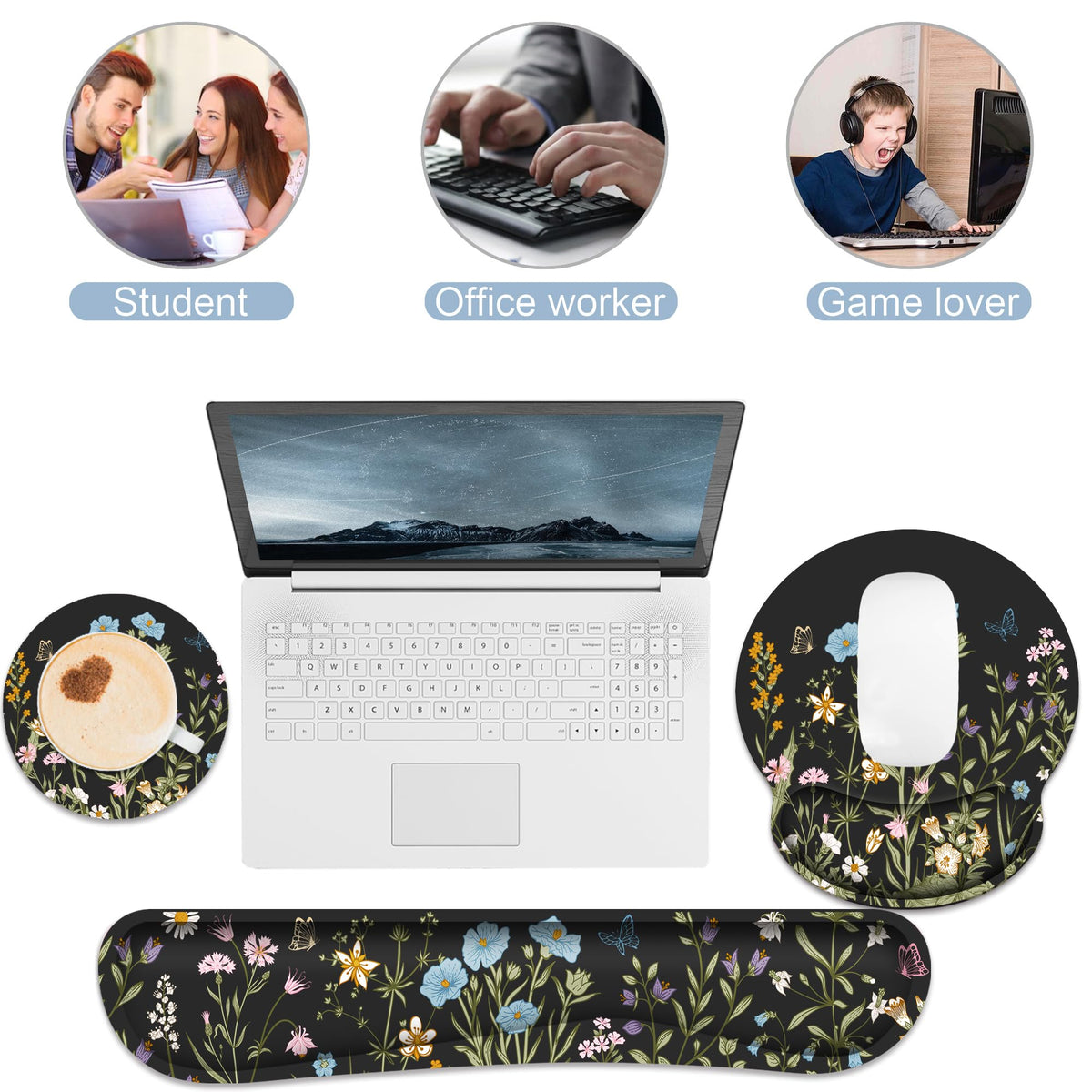 Ergonomic Mouse Pad with Wrist Rest and Keyboard Wrist Rest, Mousepad