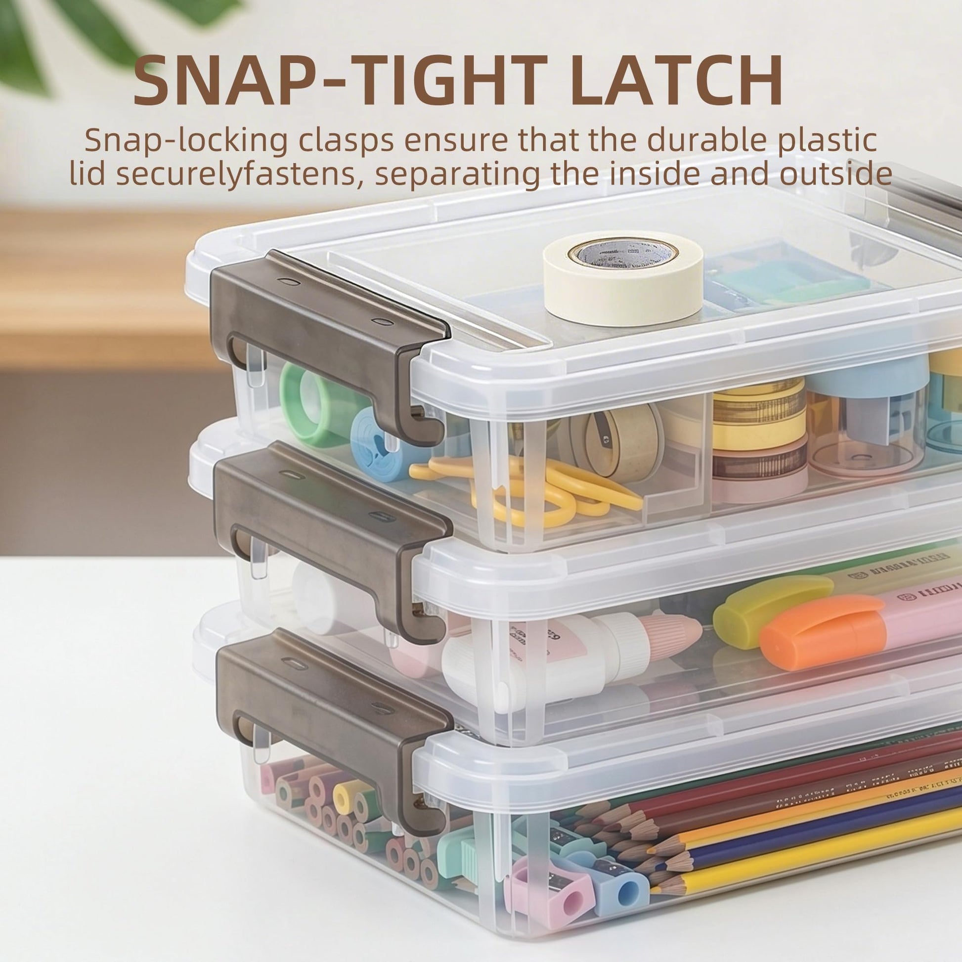 Citylife 3PC Storage Bins with Lids, Stackable Plastic Box, Paper Storage