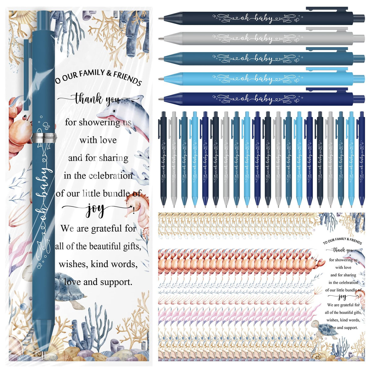 Engrowtic 50 Set Ocean Baby Shower Gifts Pens for Guests Under the Sea Baby Shower Favors