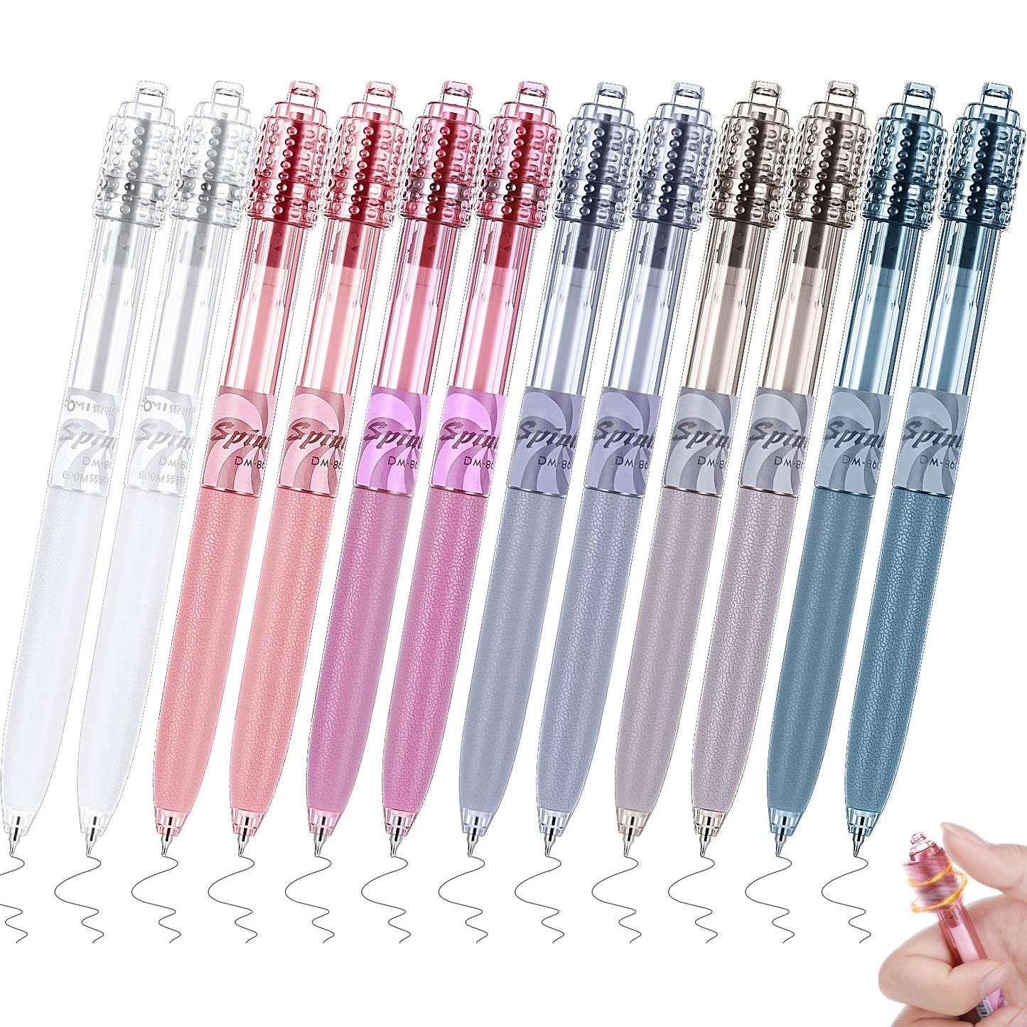 Crtiin 12 Pcs Fidget Spinner Pens for Adults Black Ink Gel Pens, Bright
