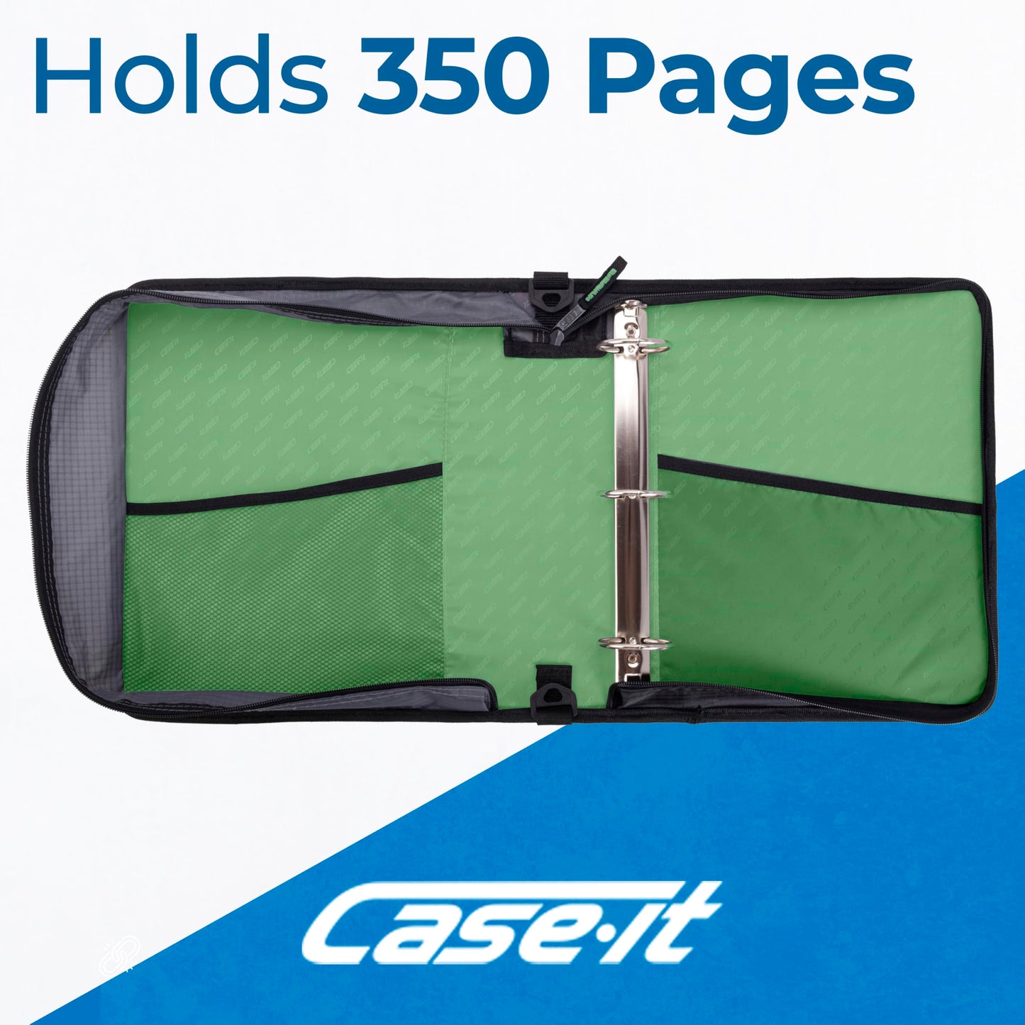 Case-it School Zipper Binder | 2" O-Rings | 400-Sheet | LT-007 Canopy Green
