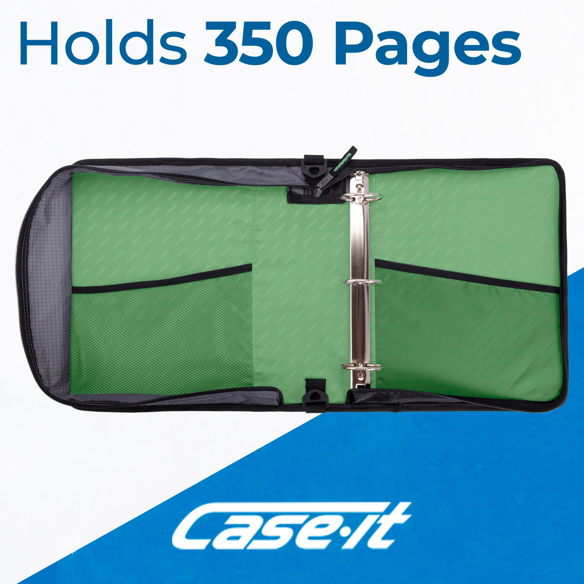 Case-it School Zipper Binder | 2" O-Rings | 400-Sheet | LT-007 Canopy Green