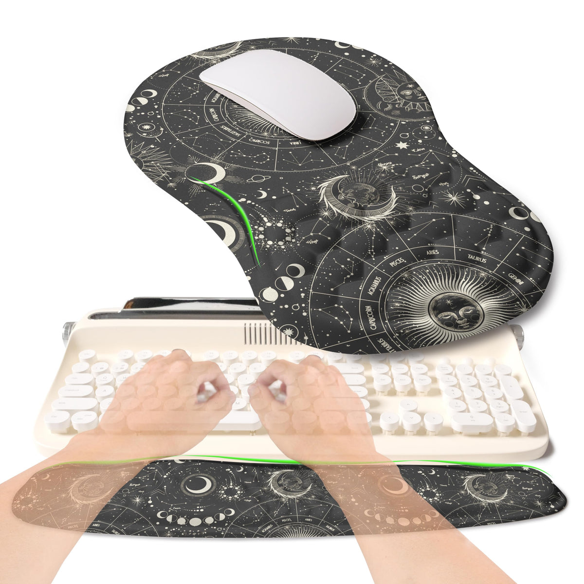 KUOSGM 2-in-1 Ergonomic Set, Wave Rise Keyboard Wrist Rest and Massage Bulge Slope Mouse Pad Wrist
