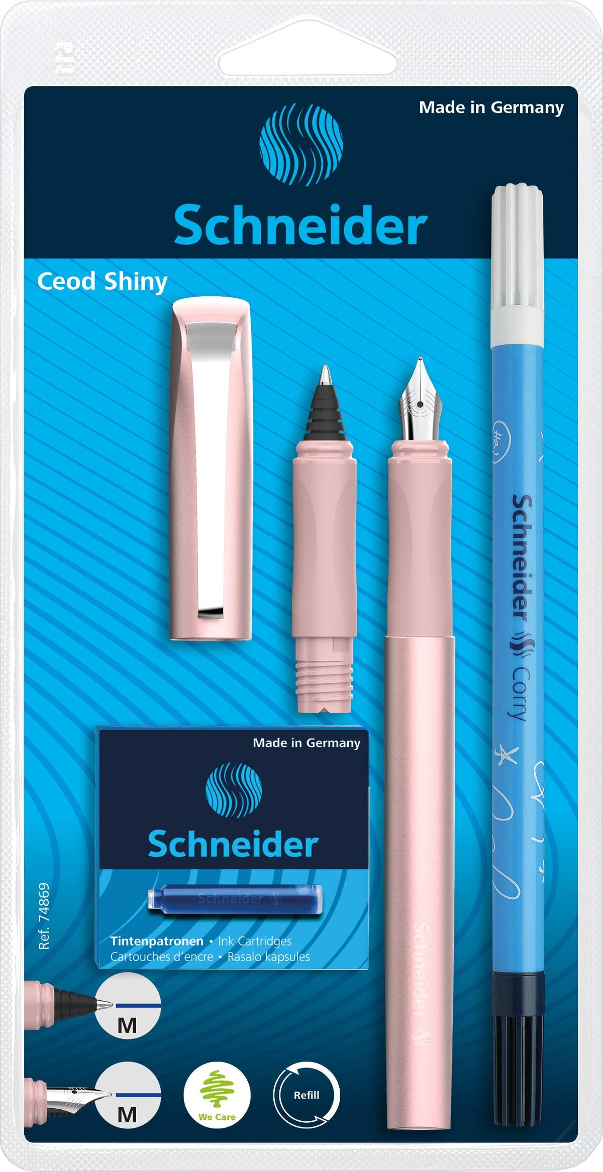 Schneider Ceod Shiny 74869 Writing Set with Fountain Pen, Rollerball Pen, Ink Killer (Right and
