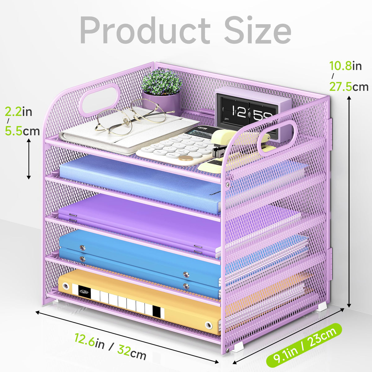Cawukege 5 Tier Paper Organizer with Handle, Metal Mesh Desk Organizer File Folder Paper Letter