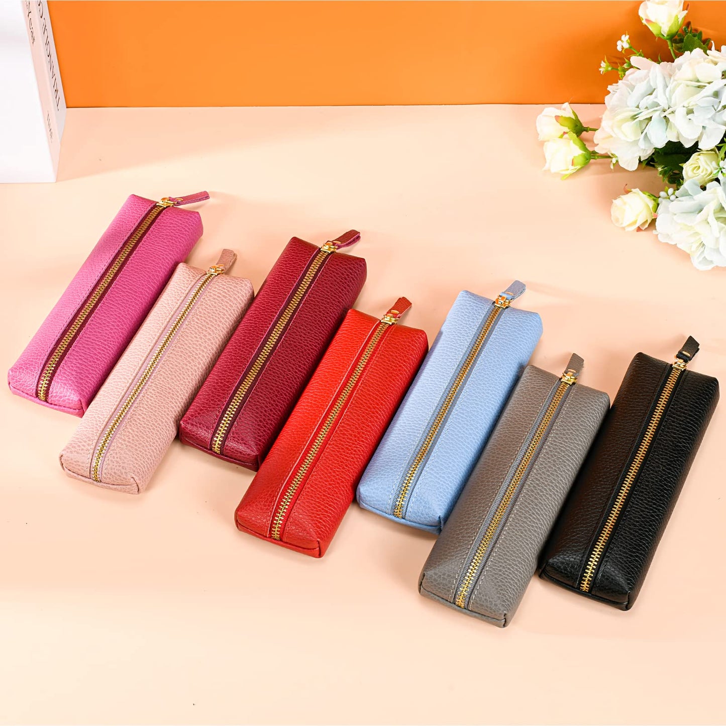 Sluxa Gray leather pen pouch, Pen holders for men. Thin pen bags for adults.