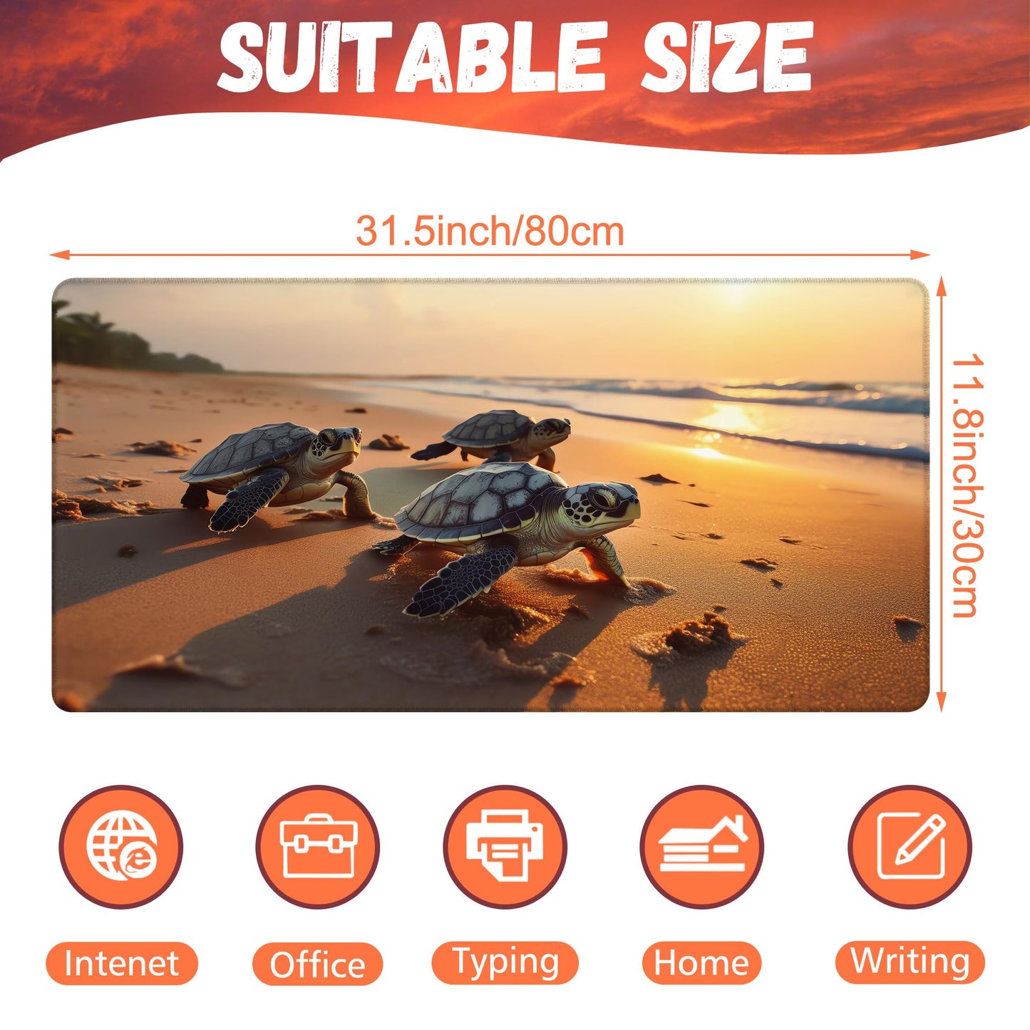 KOAIWPAE Large Gaming Mouse Pad for Desk, Baby Turtles On Beach Desk Mat, Cute Sea Turtle Desk Pad
