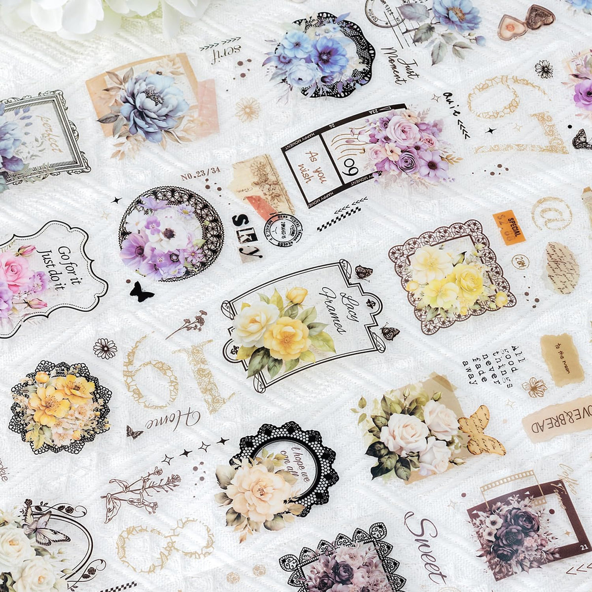 YOUQIWJ Vintage Floral Wide Washi Tape, 6 PET Rolls for Journaling Crafts