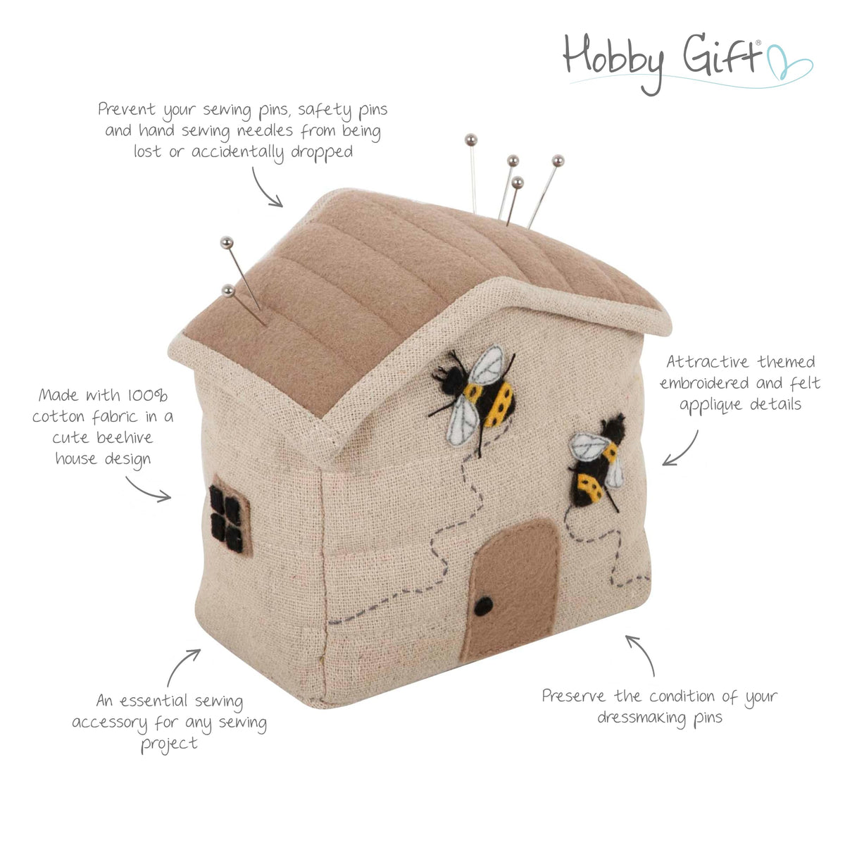 Hobby Gift Bee Sewing Gift Set with Fabric Sewing Box, Matching Pin Cushion and Tape Measure